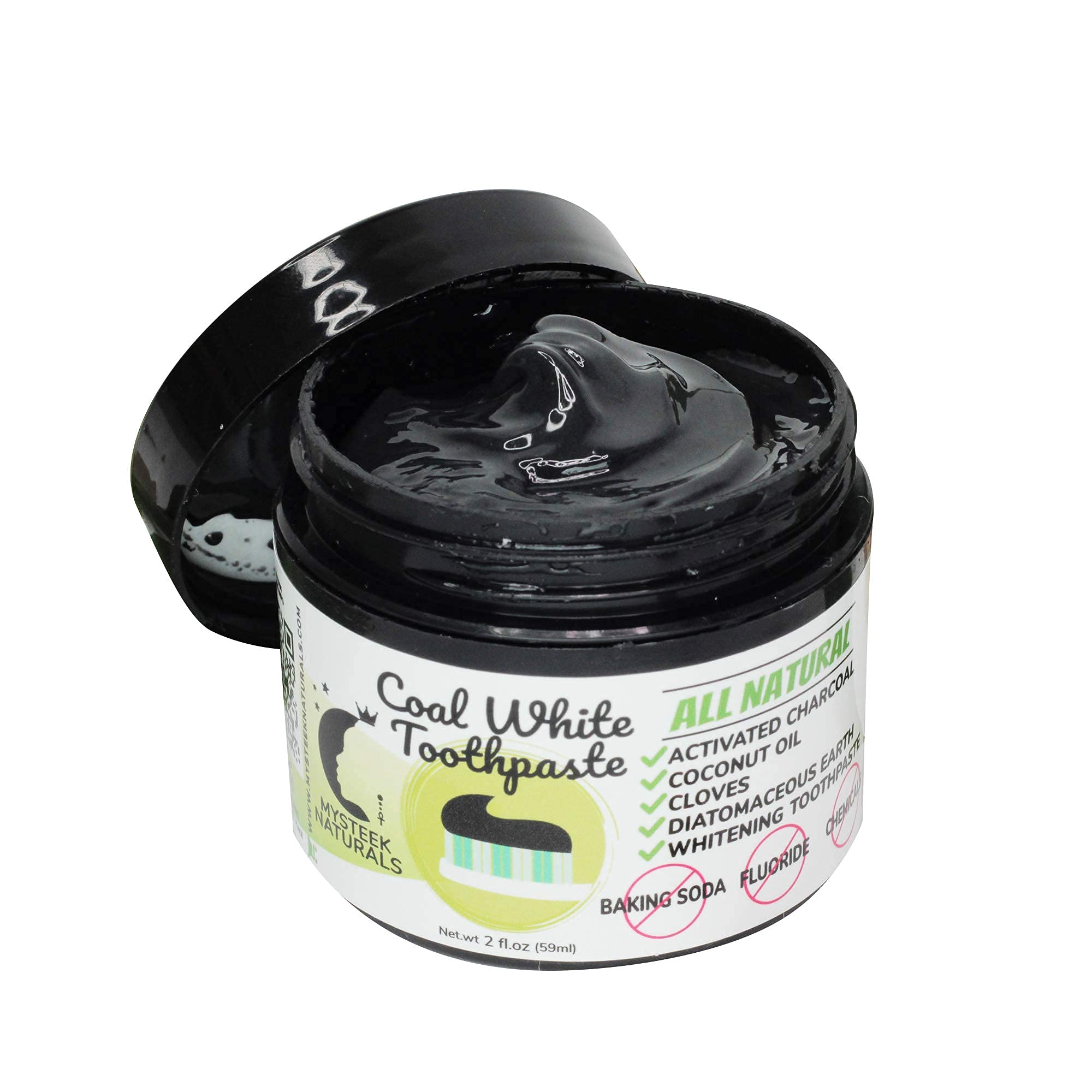 Natural Activated Charcoal Toothpaste for Teeth Whitening - Fluoride Free, Coal White Toothpaste for Oral Care (2 oz) by Mysteek Naturals | Freshens Breath & Removes Stains for a Brighter Smile