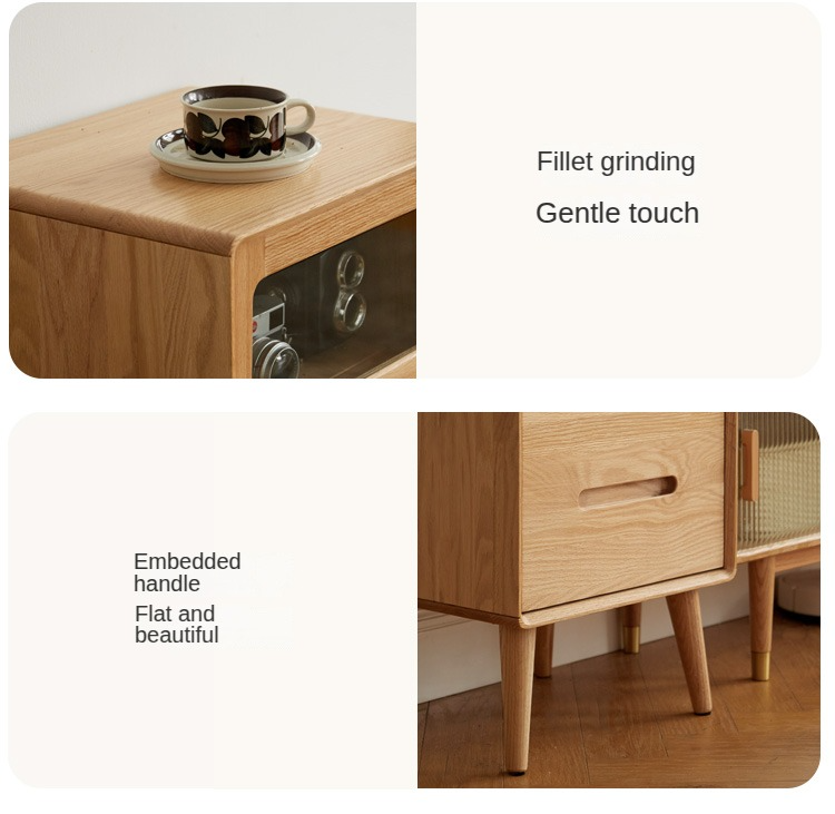 Solid Oak Wood Glass Display Cabinet - Elegant Sideboard for Living Room, Dining Room & Office Storage | Perfect for Showcasing China, Books & Decor