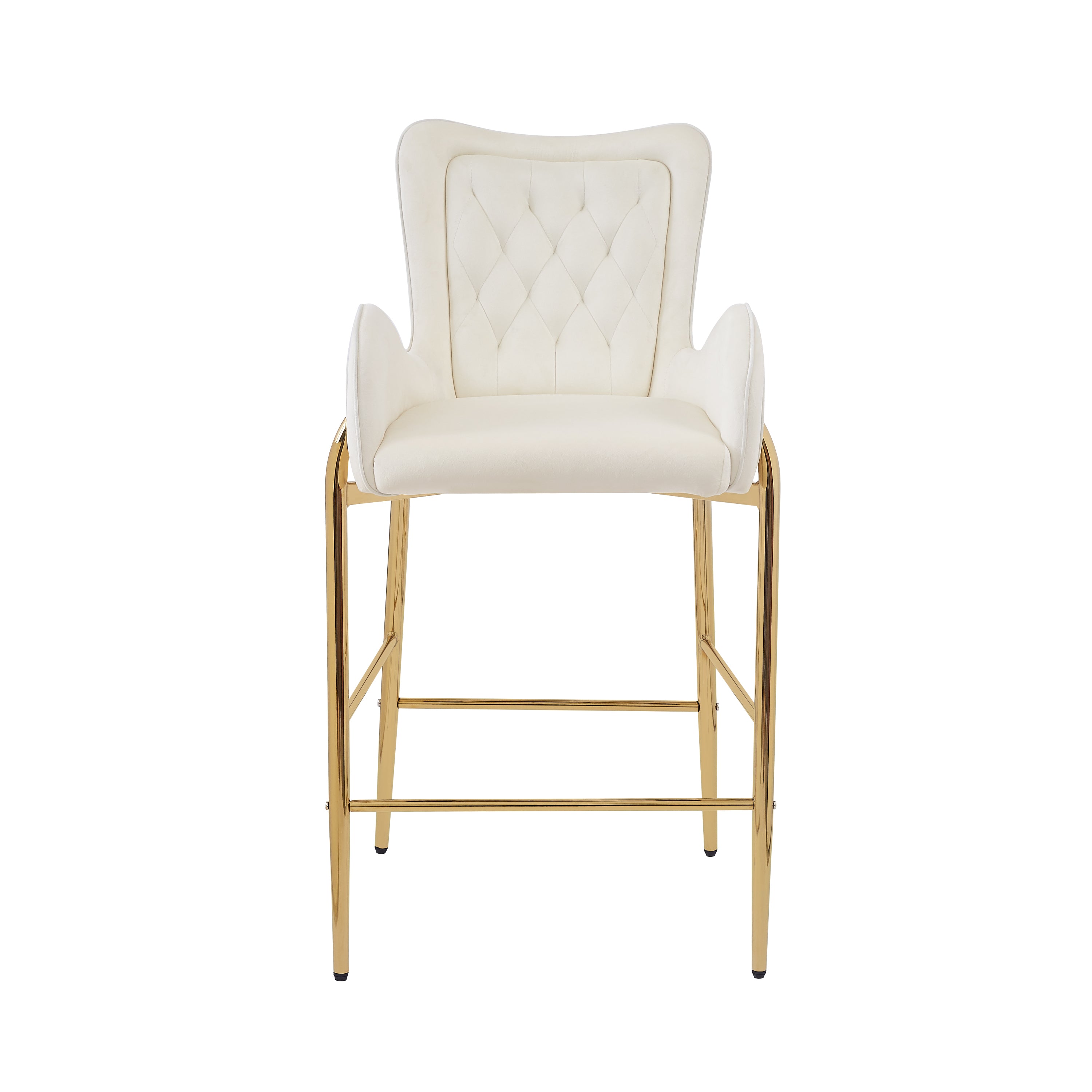 28.75 Inch Counter Height Bar Stools Set of 2 - Velvet Upholstered Barstools with Golden Metal Legs, Adjustable Swivel Bar Chairs for Kitchen Island, Breakfast Nook & Home Bar Decor