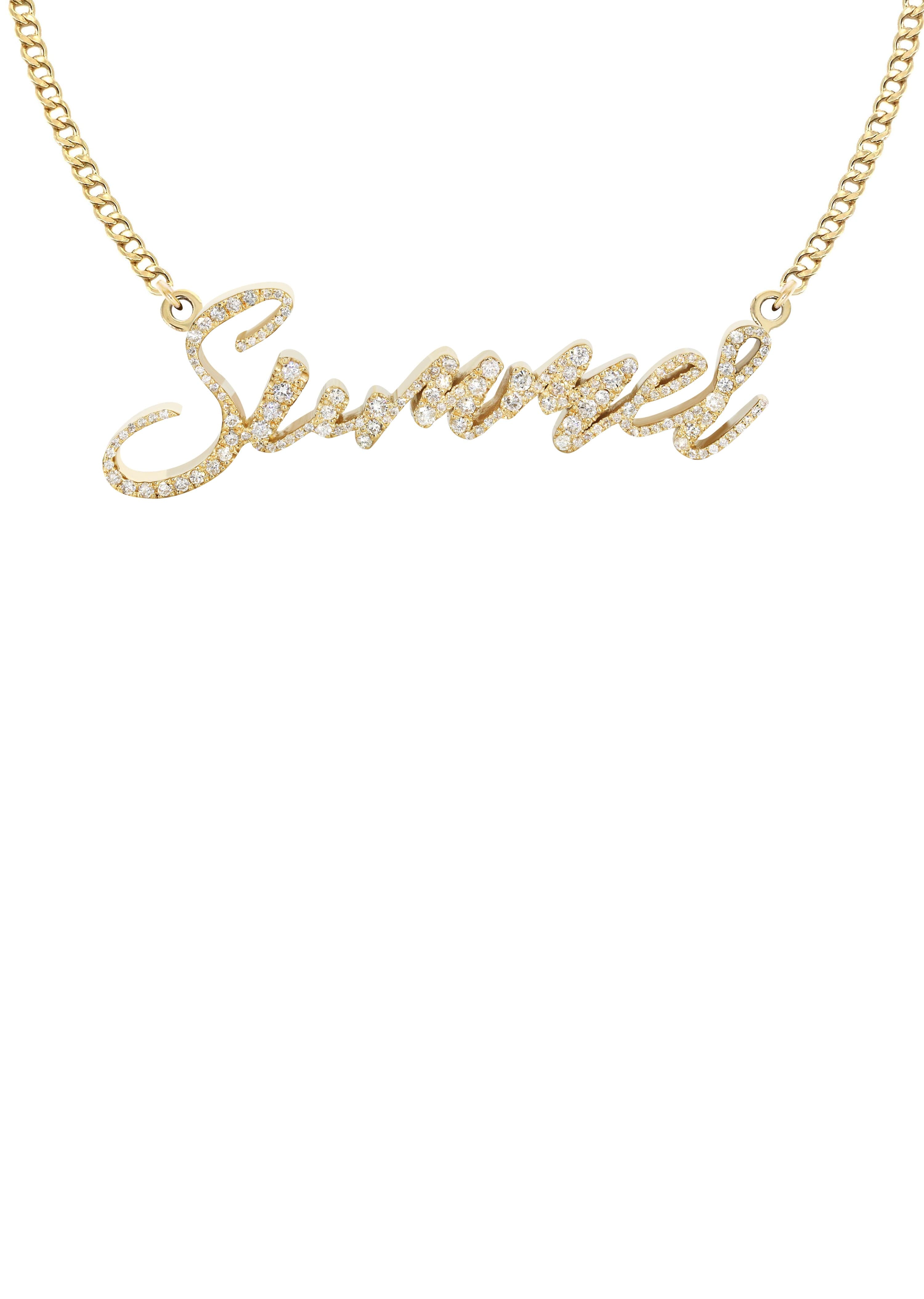 14K Yellow Gold Full Diamond Name Plate Necklace - Personalized Custom Name Jewelry for Women | Elegant Layering Necklace for Everyday Wear, Gifts & Special Occasions