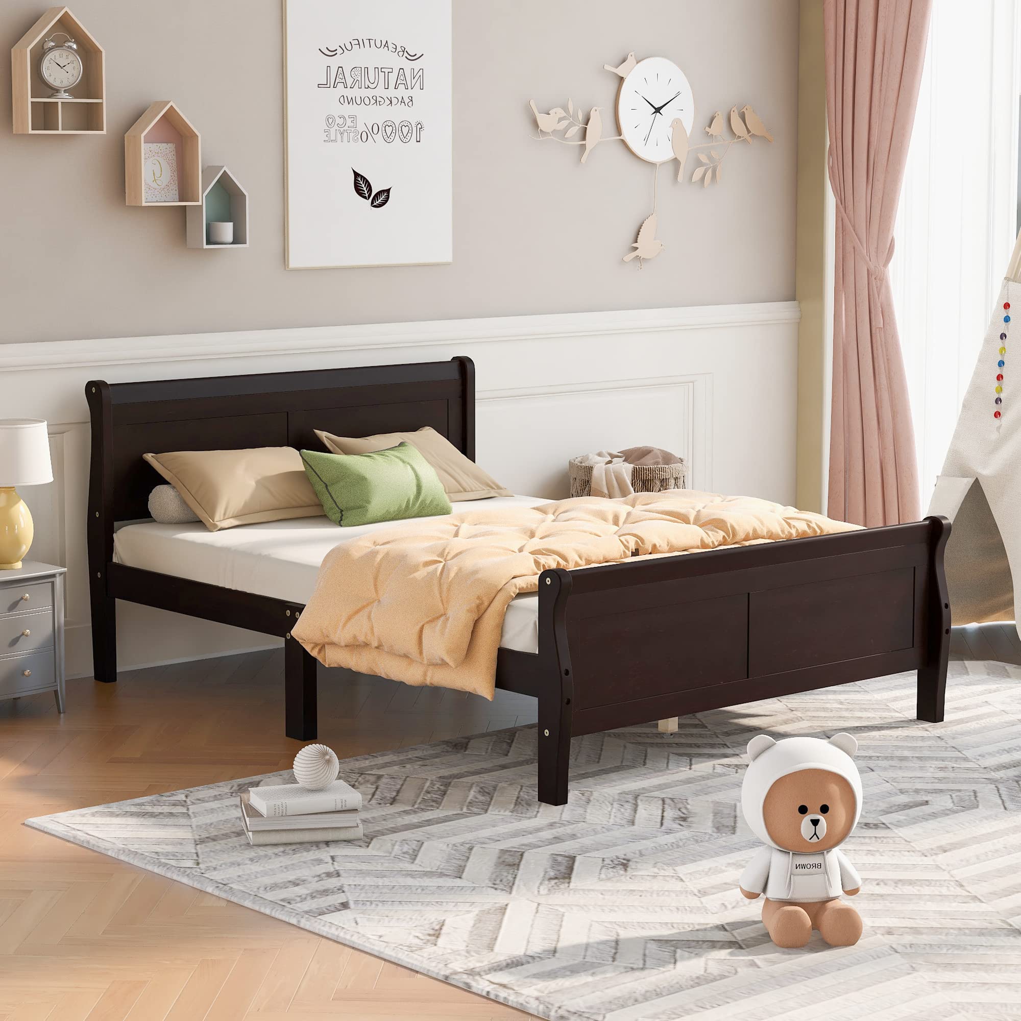 Harper & Bright Designs Queen Wood Platform Bed Frame with Headboard & Slats - No Box Spring Needed - Sturdy Support Legs for Bedroom, Guest Room & Dorm