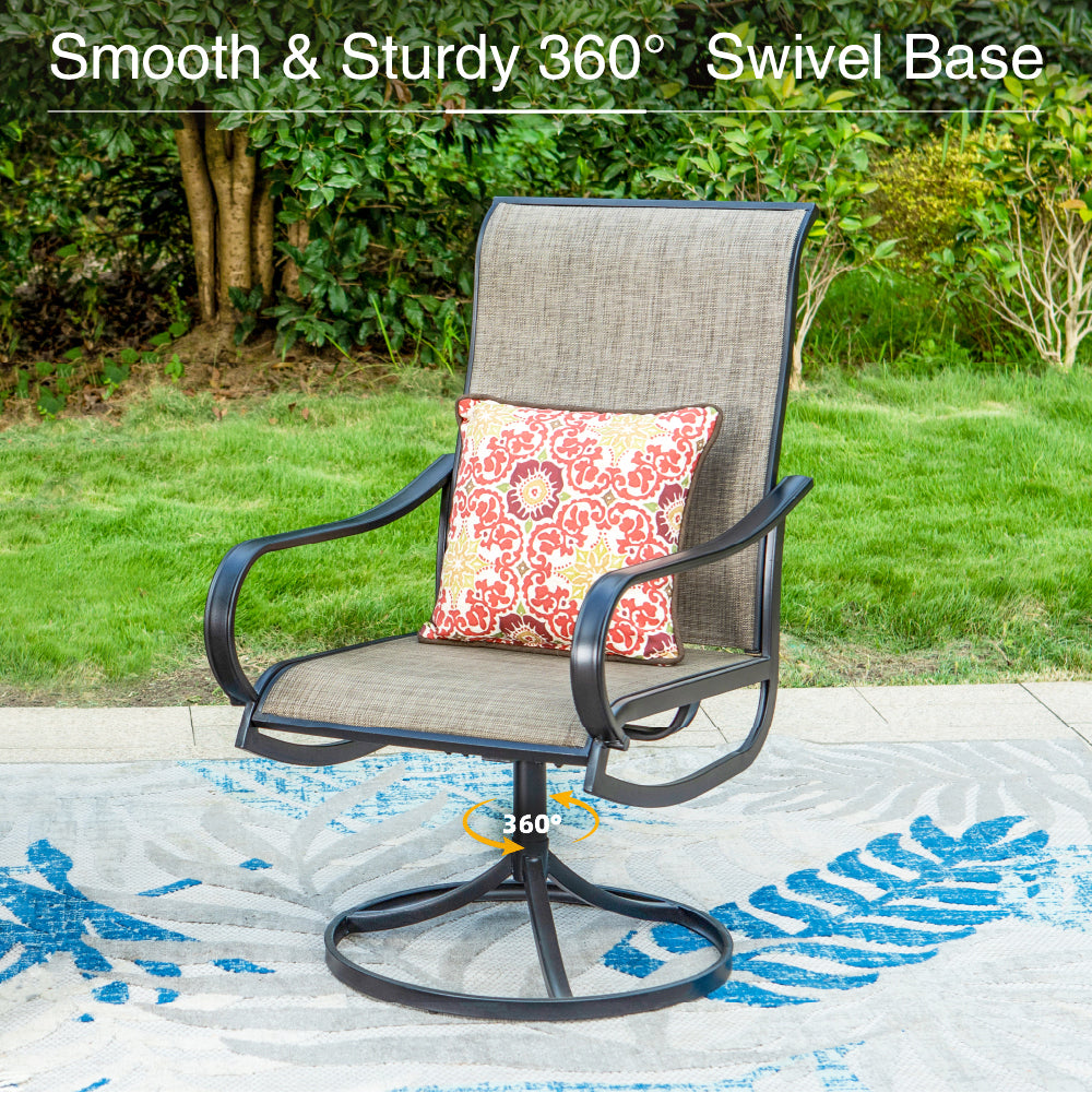 PHI VILLA 5-Piece Outdoor Patio Dining Set with Textilene Swivel Chairs & Geometric Round Table - Perfect for Backyard, Garden, Poolside and Deck Relaxation