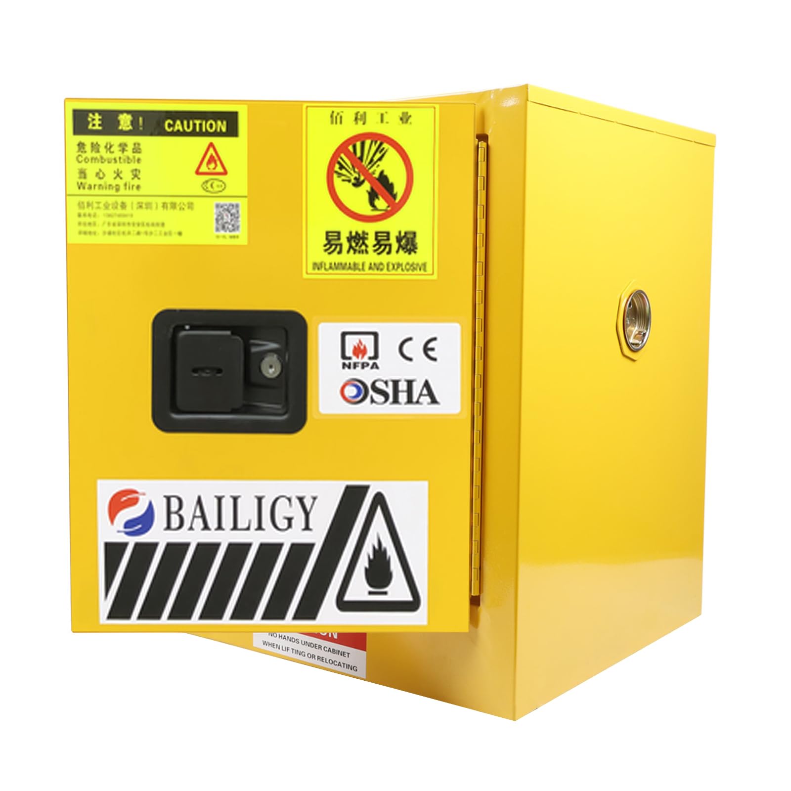 12 Gallon Yellow Flammable Safety Storage Cabinet - Galvanized Steel, 1 Door Manual, Adjustable Shelf for Chemicals | Commercial, Industrial & Home Use | Garage, Workshop, Laboratory Safety Organization
