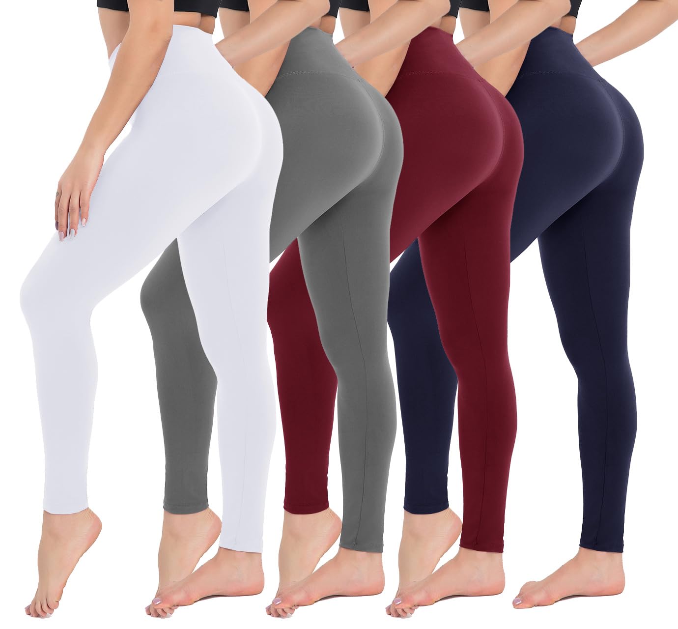 CAMPSNAIL Women's High Waisted Yoga Pants 4-Pack - Tummy Control Workout Leggings with Pockets, Black Capri Gym Pants for Running, Lounge & Everyday Wear