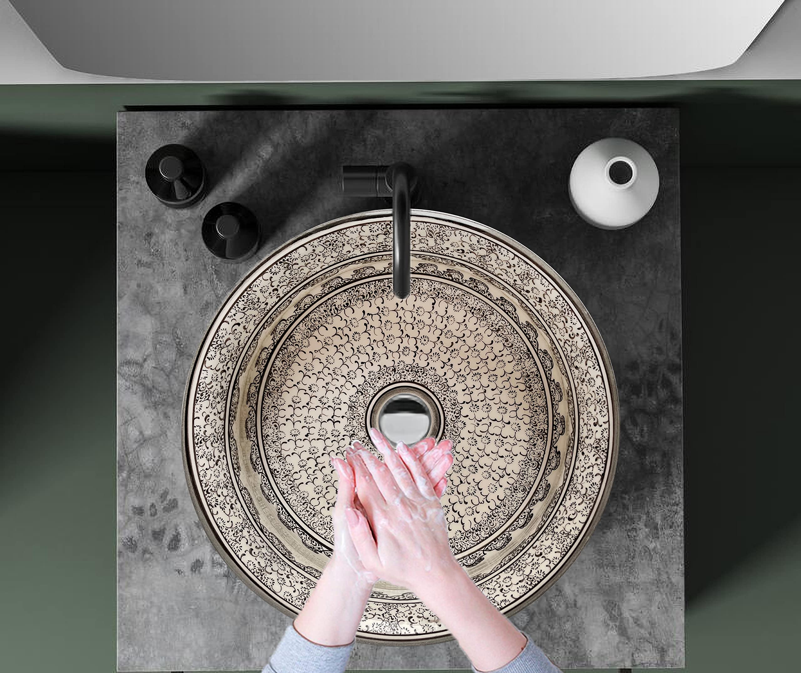 Stylish White & Black Ceramic Vessel Sink - Modern Above Counter Bathroom Basin for Vanity Remodeling, Glossy Finish Bowl Sink Lavatory - Perfect for Contemporary Home & Hotel Bathroom Upgrades