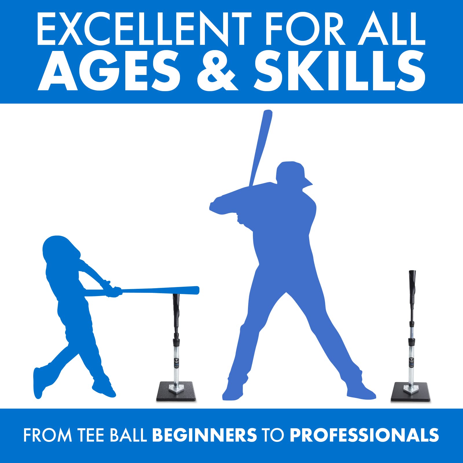 Tanner Tee - Original Professional Baseball & Softball Batting Tee for Adults | Weather-Resistant Composite Base, Hand-Rolled Flexible Rubber Ball Rest | Adjustable Height 26