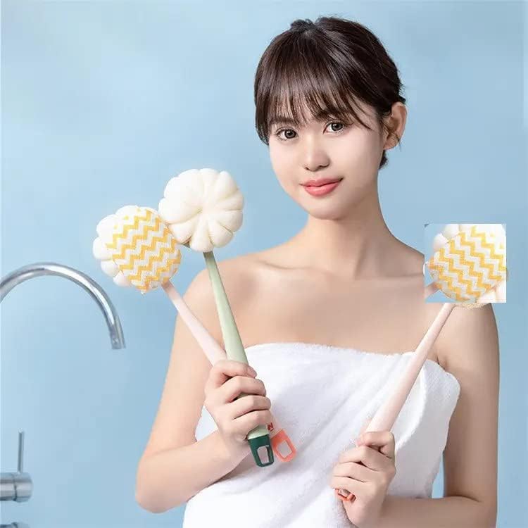 ATETO Round Handle Shower Brush with Bristles & Loofah - Exfoliating Back Scrubber with Long Curved Handle for Men & Women - Includes Blackhead Removal Stick - Ideal for Deep Cleansing, Dead Skin Removal & Spa Relaxation (1-Pack)