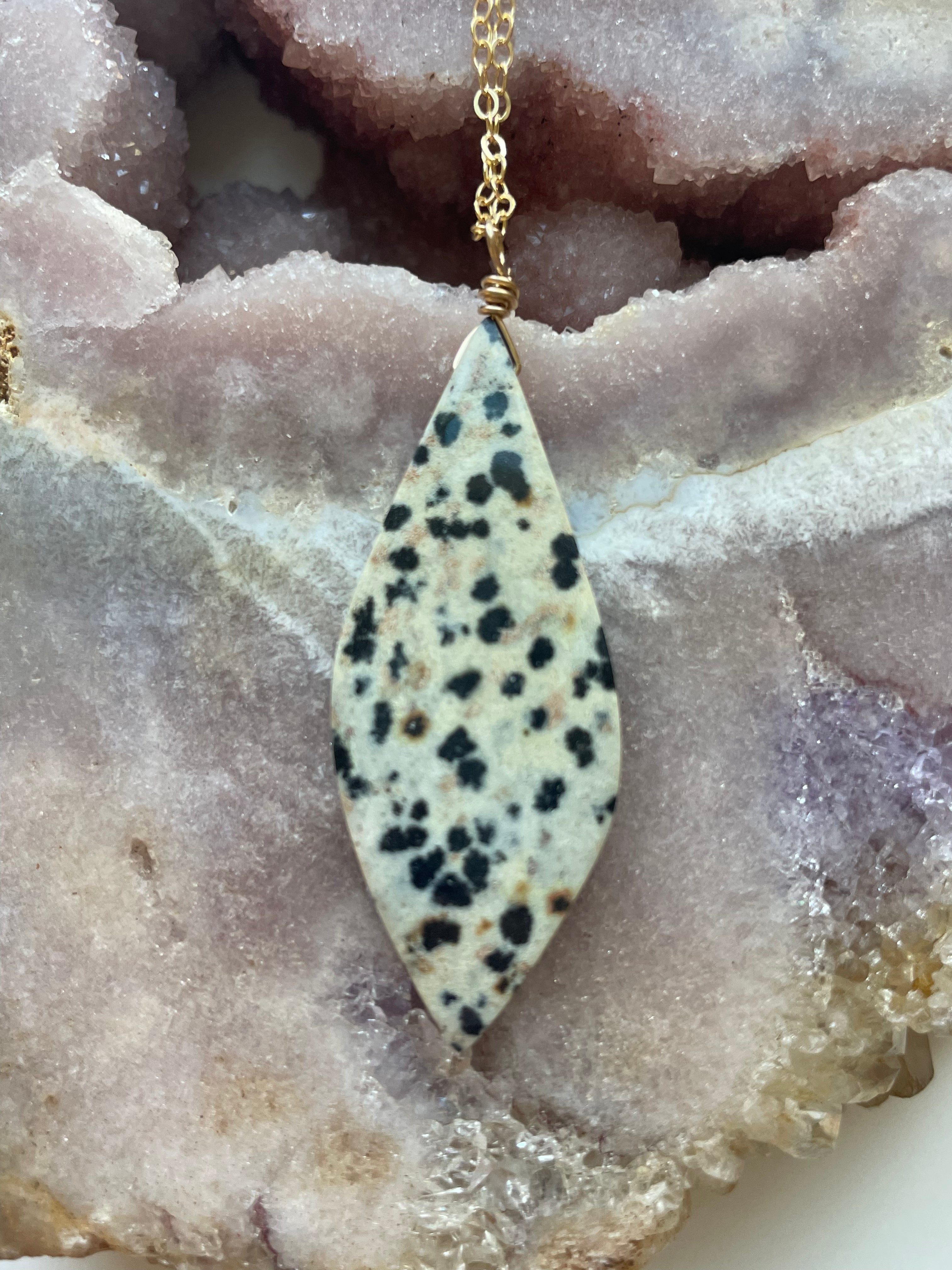Dalmatian Jasper Pendant Necklace - 14K Gold Filled Healing Stone Jewelry for Women - Perfect for Spiritual Healing, Meditation & Everyday Wear
