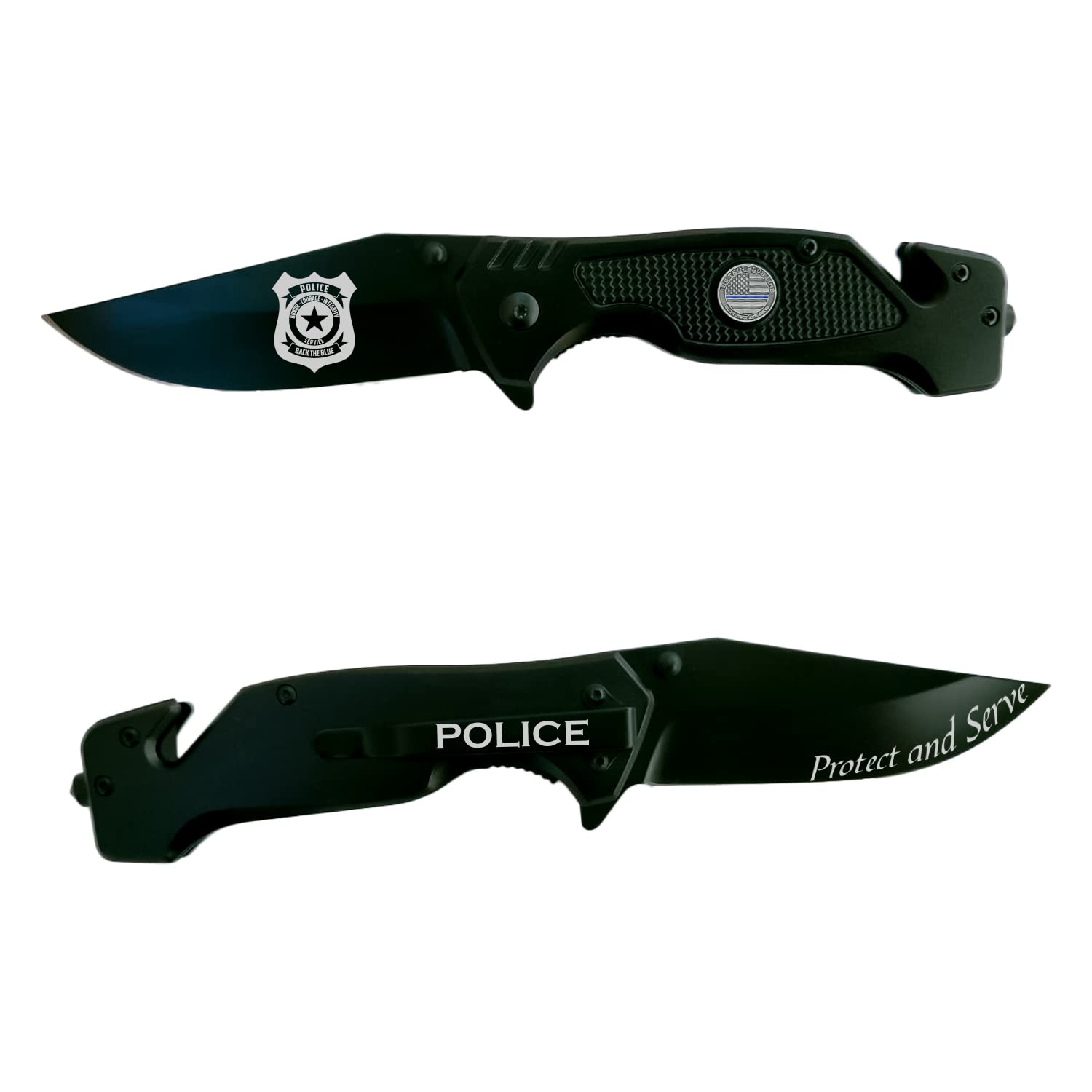 Black Police Folding Elite Tactical Knife - Premium Rescue Tool for Law Enforcement & First Responders - Perfect Gift for Cops, Military & Emergency Personnel - Ideal for Duty Gear, Outdoor Survival & Emergency Situations