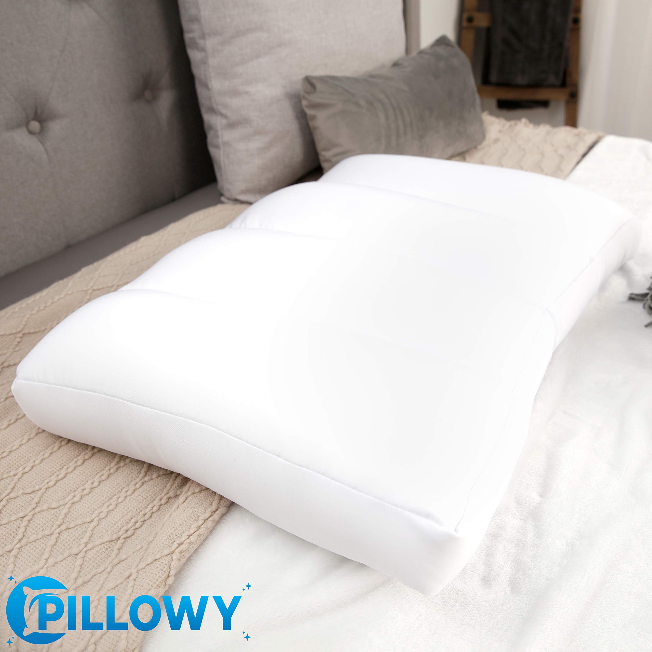 PILLOWY Premium Microbead Bed Pillow - Extra Large Fluffy Supportive Pillow with Cooling Silk-Like Anti-Aging Cover (85% Spandex/15% Nylon) - Burgundy Merlot Color for Side, Back & Stomach Sleepers - Ideal for Hot Sleepers & Neck Pain Relief