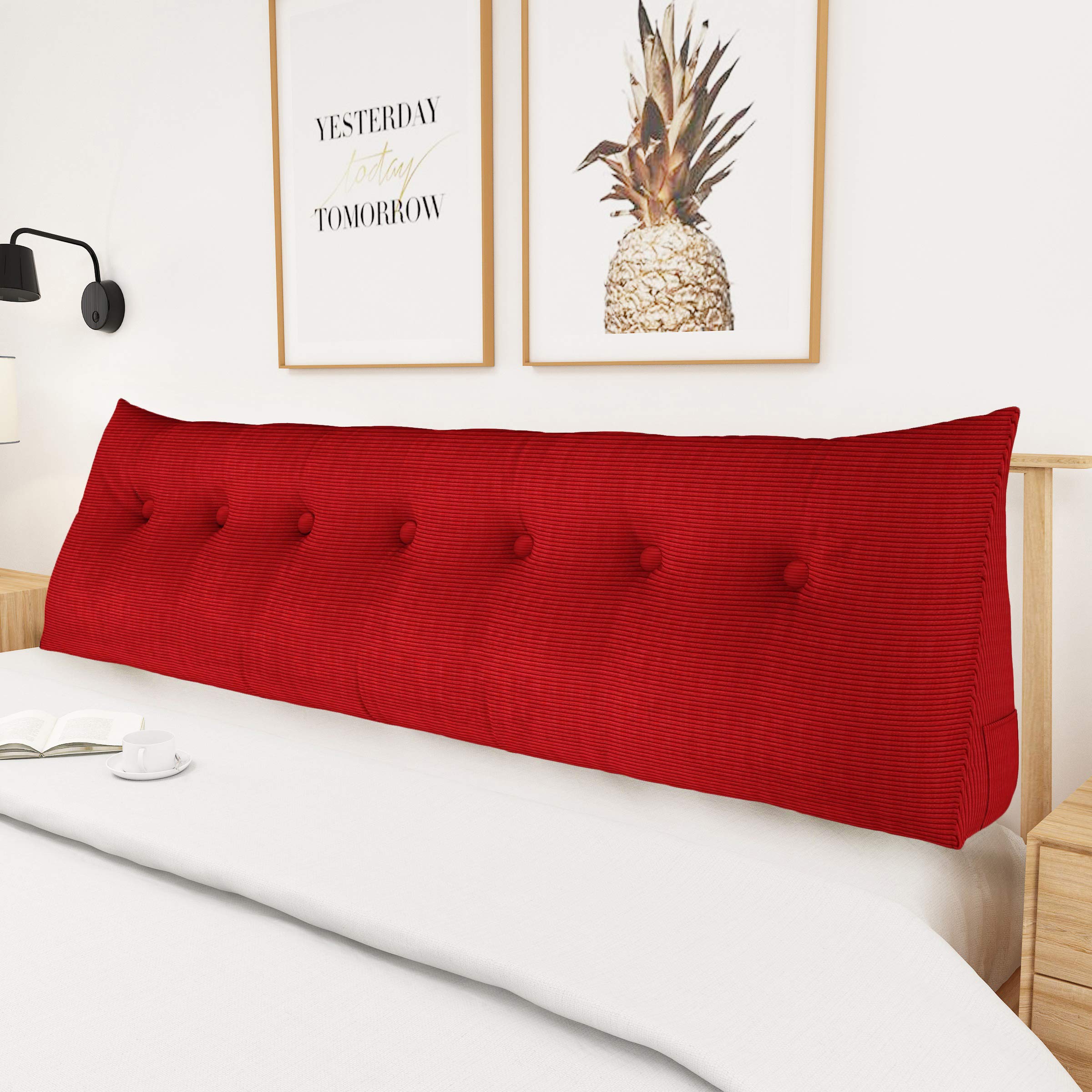 WOWMAX 100% Cotton Triangle Pillow Cover - Queen Size Red Wedge Pillow Case for Reading, Headboard, Backrest & Bolster - Soft & Breathable Bedding Accessory for Living Room, Bedroom & Office Use