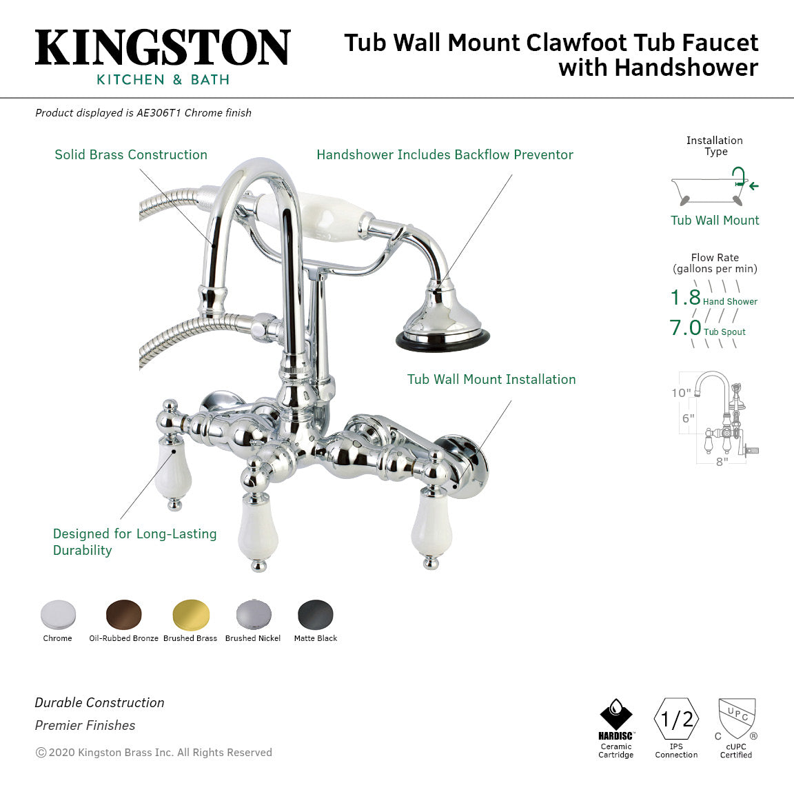 Vintage Matte Black Clawfoot Tub Faucet with Hand Shower - 3-Handle 2-Hole Wall Mount Bathroom Fixture for Antique & Classic Bathroom Decor