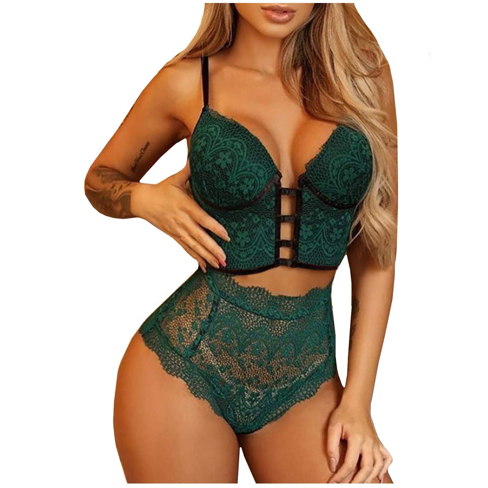 Felwors Women's Sexy Lingerie Set - Fishnet Babydoll Bodysuit with Stockings for Romantic Nights & Boudoir Photography | Plus Size Lingerie for Valentine's Day & Honeymoon