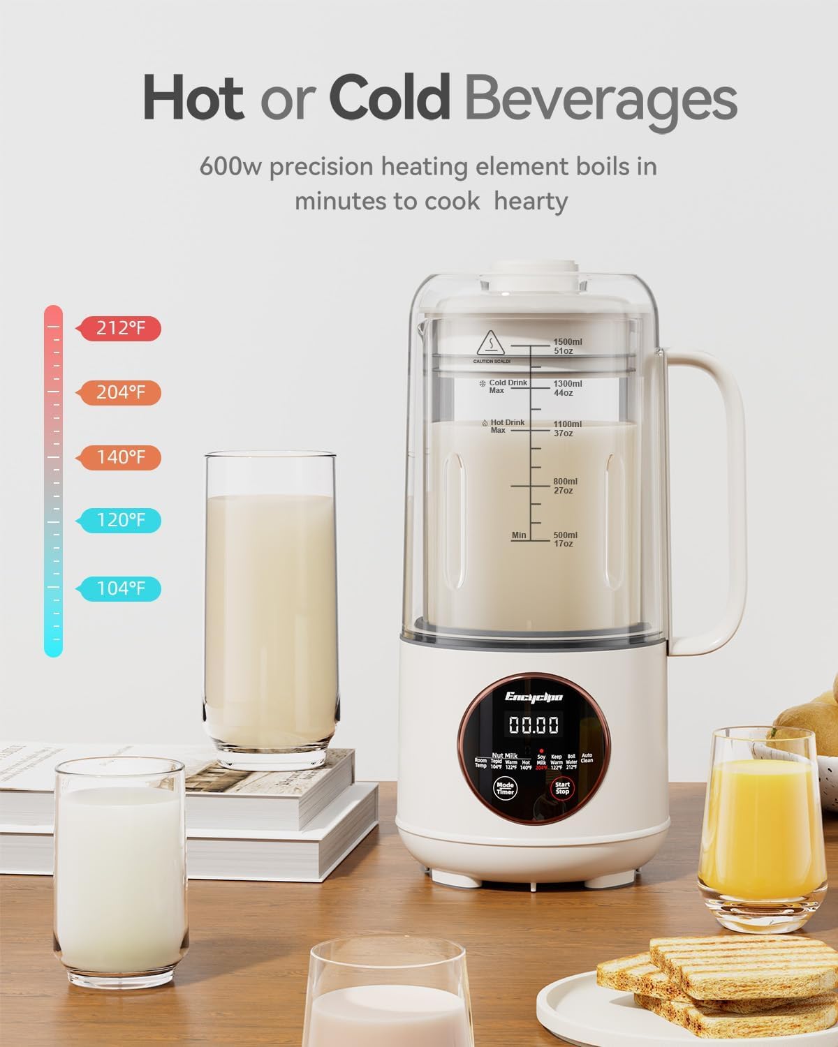50oz Automatic Nut Milk Maker - Homemade Soy, Almond & Oat Milk Machine with Auto Clean, Boil & Keep Warm | Includes Spin Clean Brush & Nut Milk Bag | Perfect for Vegan, Dairy-Free & Keto Diets | Great for Breakfast Smoothies, Coffee Creamer & Healthy Snacks