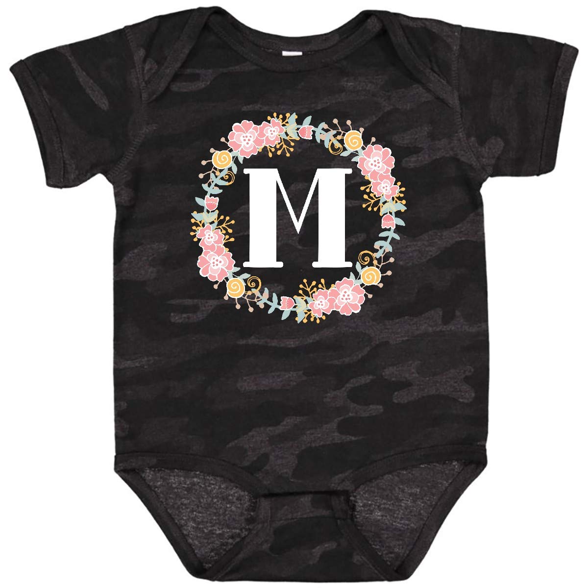 Inktastic Monogram Letter M Rose Floral Wreath Baby Bodysuit - Cute Outfit for Newborns, Baby Showers & Photo Shoots