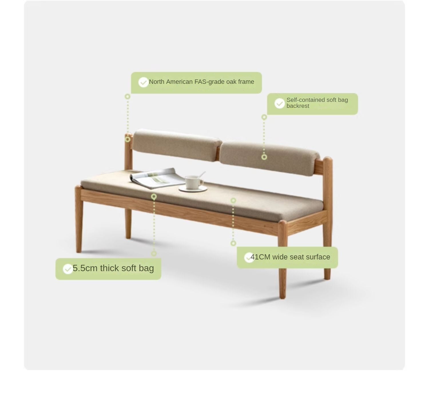 Solid Oak & Black Walnut Wooden Soft Bench - Handcrafted Wooden Stool for Entryway, Bedroom, Living Room & Outdoor Use