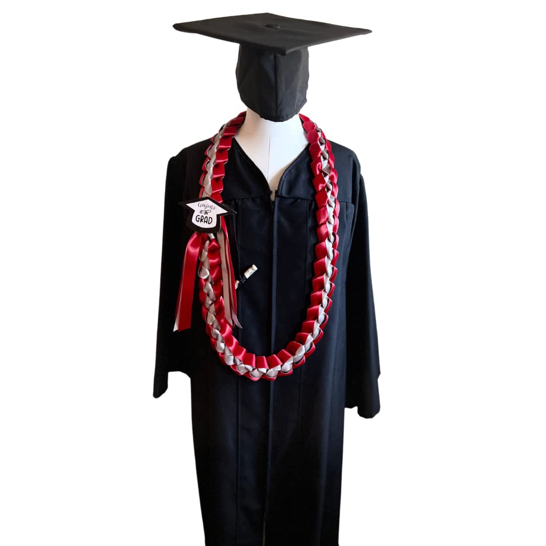 Graduation Money Leis with Holder - Red & Silver Hawaiian Style for Graduation Parties, Gifts & Celebrations