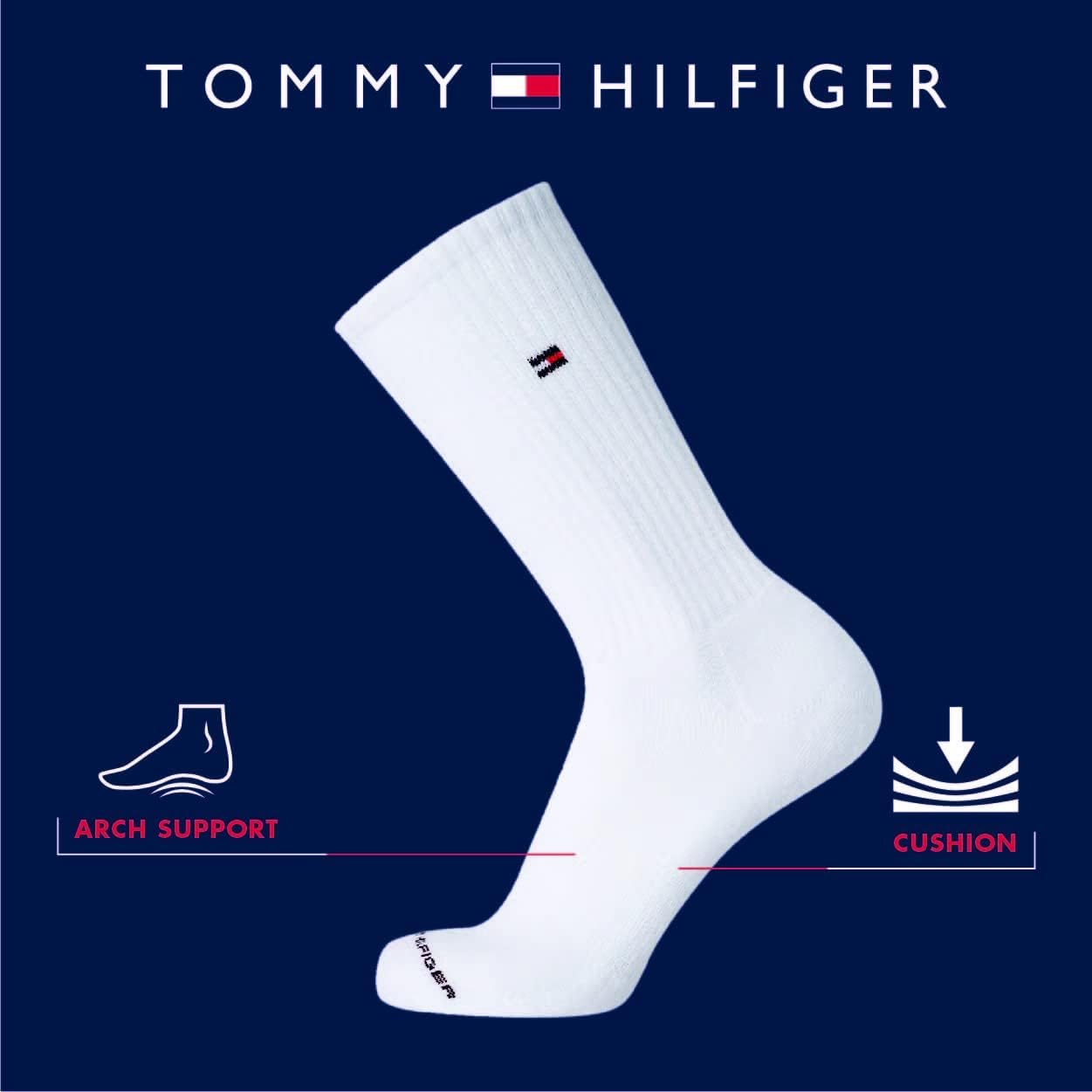Tommy Hilfiger Men's Performance Cushion Crew Socks 6-Pack - Breathable Athletic Socks for Men Size 7-12 - Gym, Running & Everyday Comfort Wear
