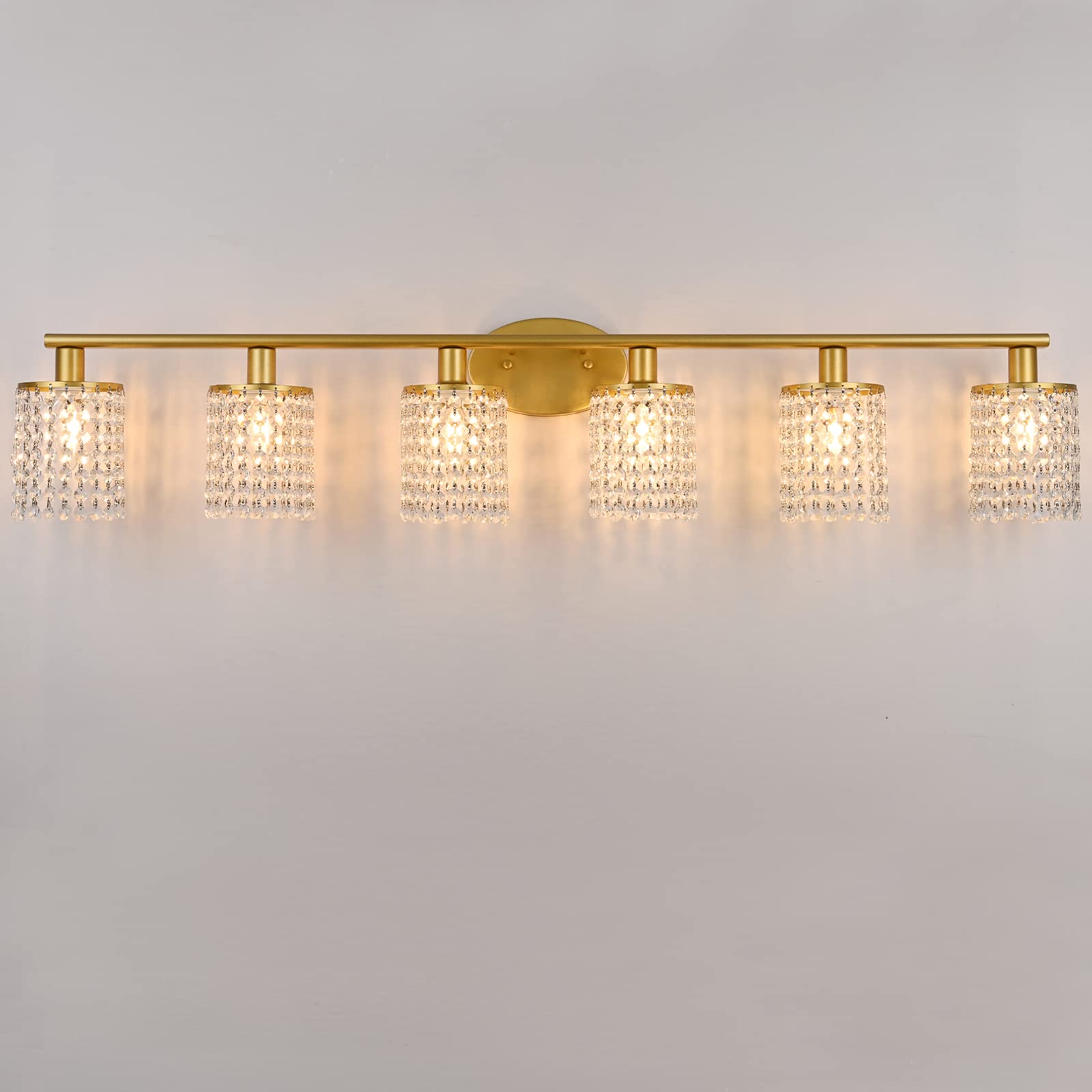 Luburs 6-Light Gold Crystal Bathroom Vanity Light Fixture - Elegant Mirror Lighting for Modern Bathrooms, Perfect for Powder Rooms & Master Baths