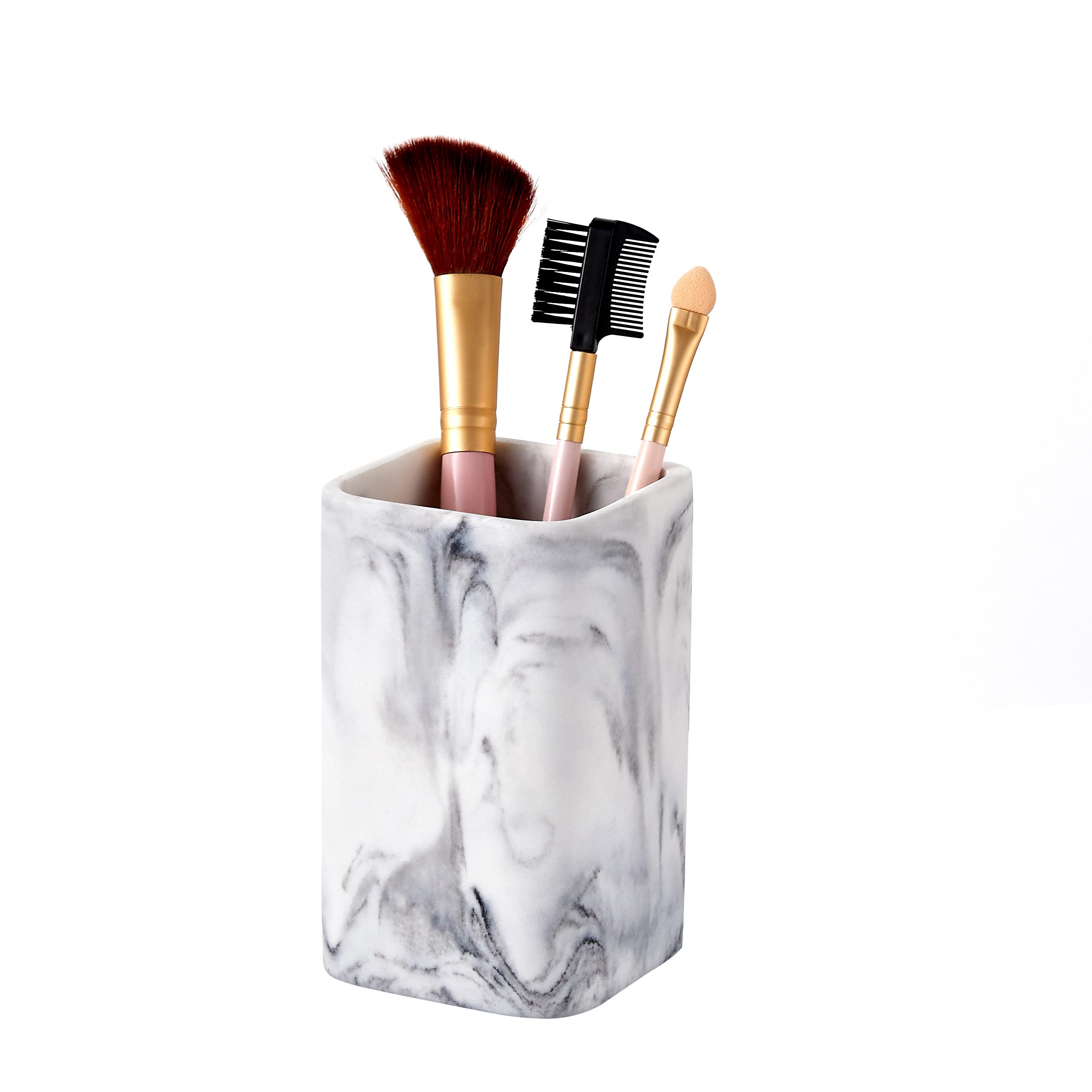 White Marble Toothbrush Holder for Bathroom - Toothpaste & Makeup Organizer with Razor Storage - Countertop Vanity Organizer for Brushes & Essentials | Perfect for Small Bathroom Spaces & Travel