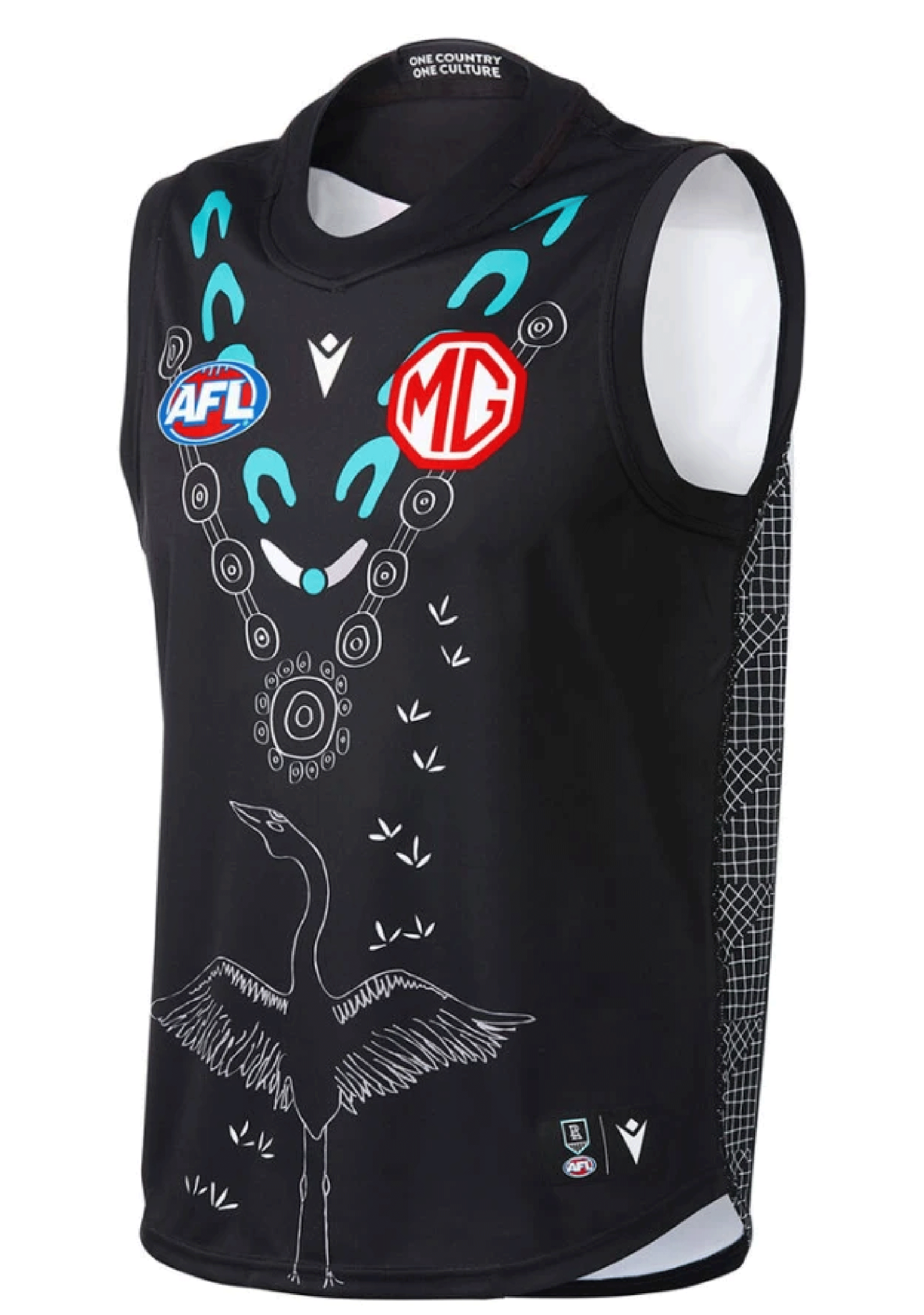 Macron Men's Port Adelaide Indigenous Guernsey Jersey - Authentic AFL Football Apparel for Fans & Players - Perfect for Game Day, Sports Events & Team Support