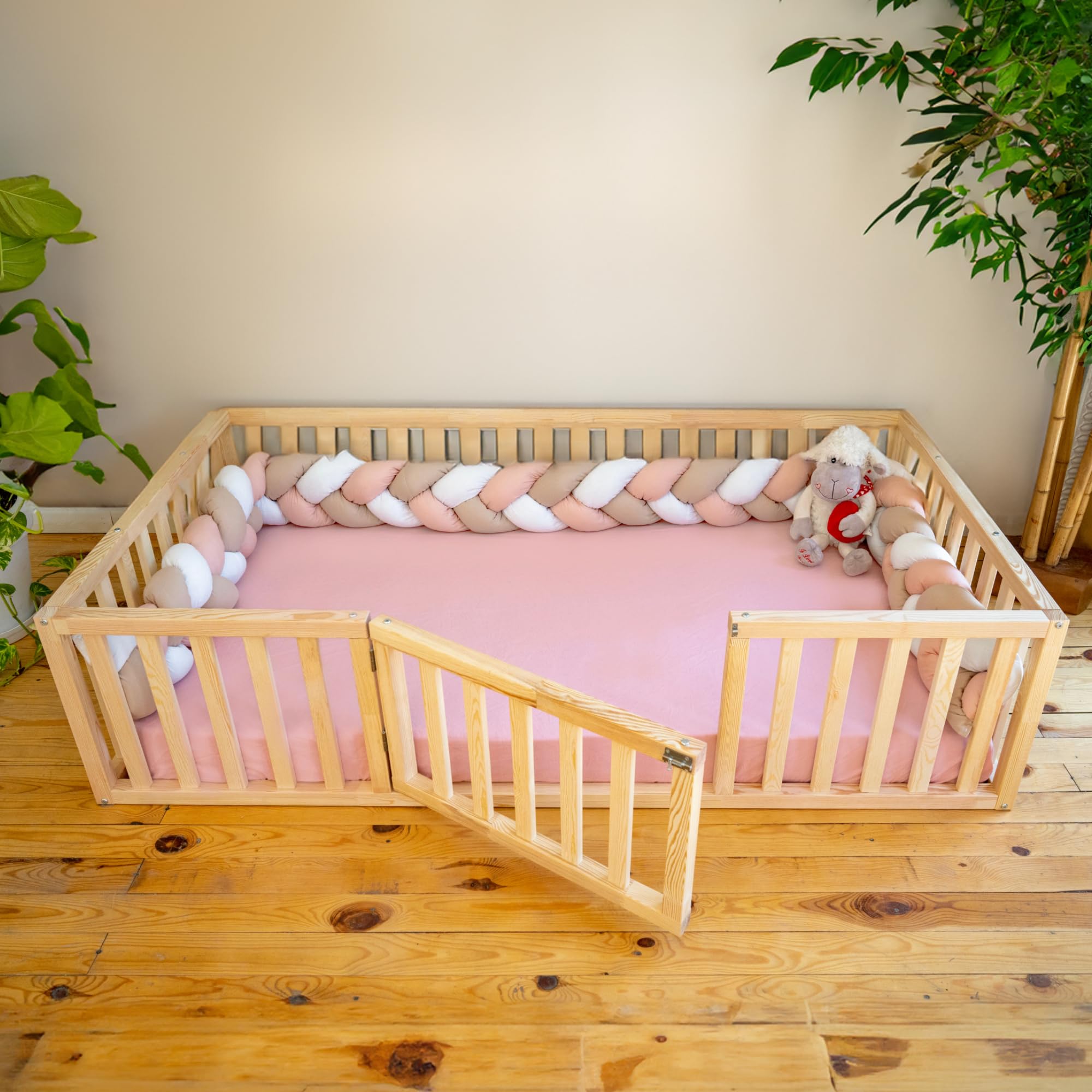Montessori Floor Bed with Door for Toddlers | Natural Pine Wood Solid Frame Bed | Sturdy Twin Size Kids Bed for Boys & Girls (17