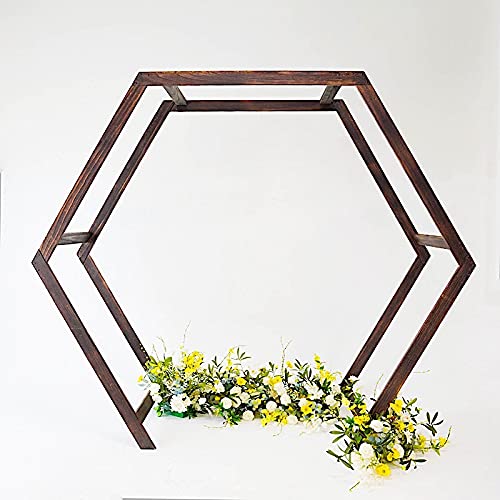 7ft Dark Brown Wood Hexagon Wedding Arch for Party & Reception Decor