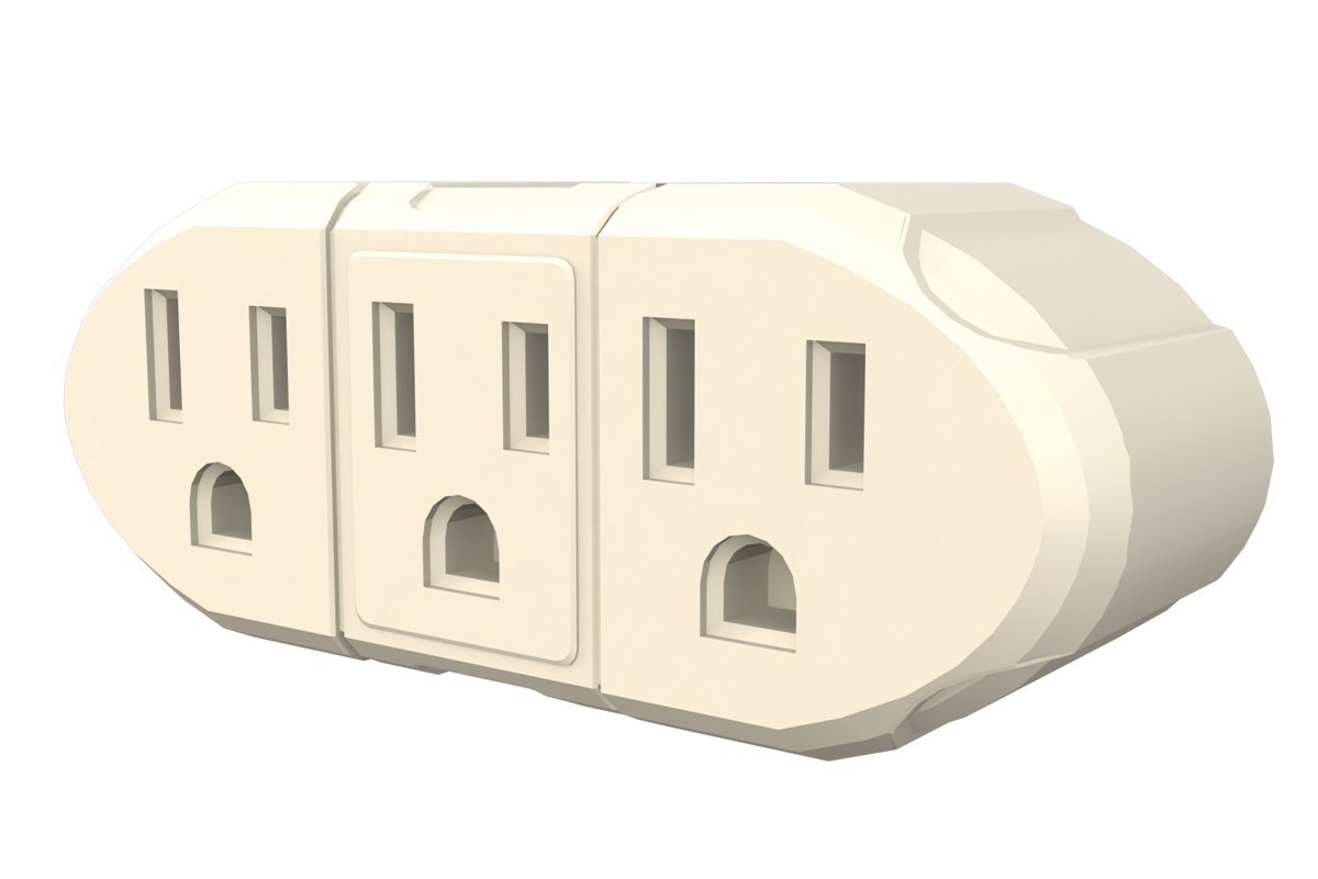 Stanley 30367 3-Way Grounded Wall Outlet Adapter with 3 AC Outlets - Beige | Space-Saving Power Strip for Home, Office & Travel Use