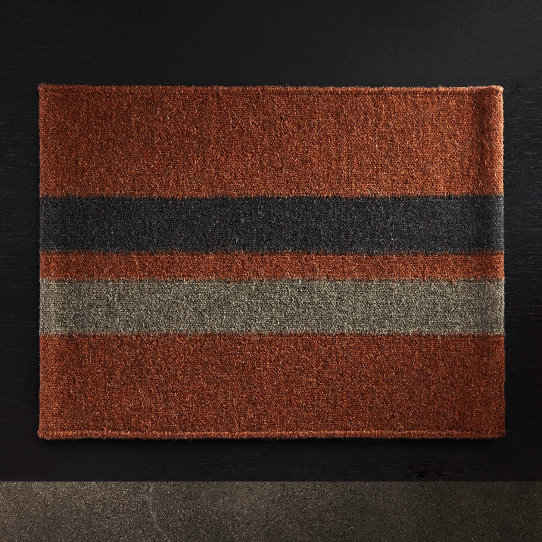 Premium Wool Double Stripe Placemat Set - Ochre, Black Marle & Flint Colors - Elegant Dining Table Protection for Everyday Meals & Dinner Parties