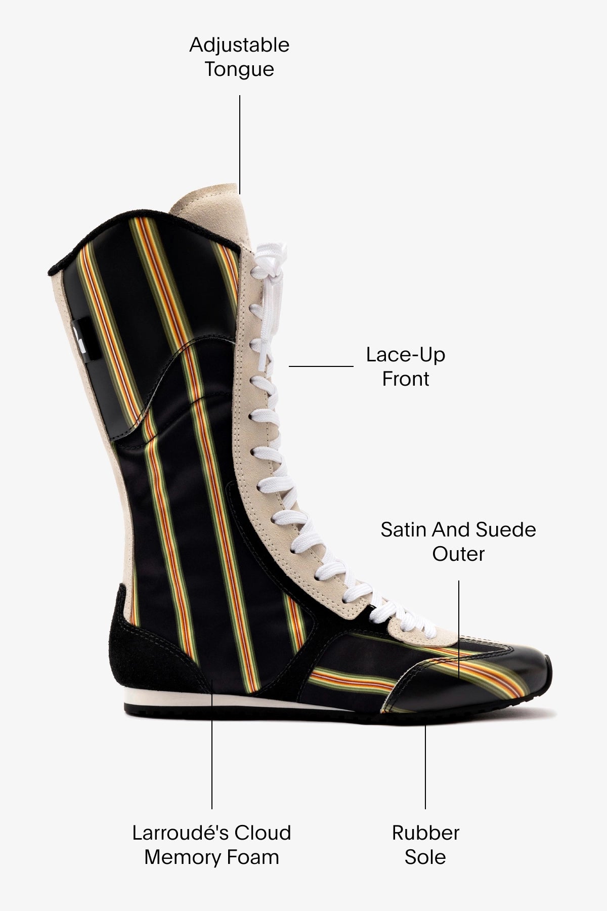 Larroudé x Jonathan Cohen Black Striped Suede Flat Lo Sneaker Boot - Stylish Comfort for Casual Outings & Everyday Wear