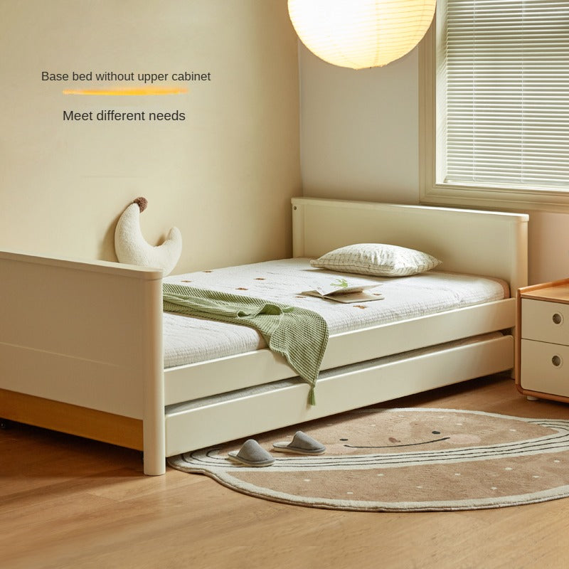 Solid Poplar Wood Kids Storage Bed - White Single Bed Frame with Underbed Drawers for Bedroom Organization & Space Saving