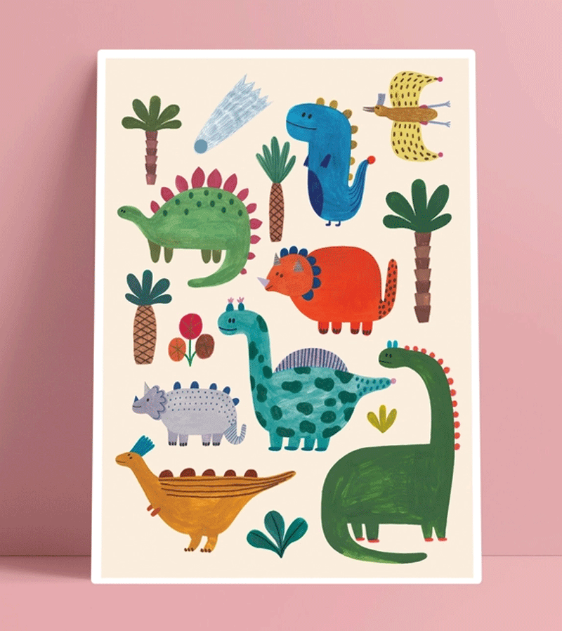 Daria Solak Dinosaur A4 Art Print - Premium Illustration for Kids Room Decor, Nursery Wall Art & Dinosaur Themed Gifts