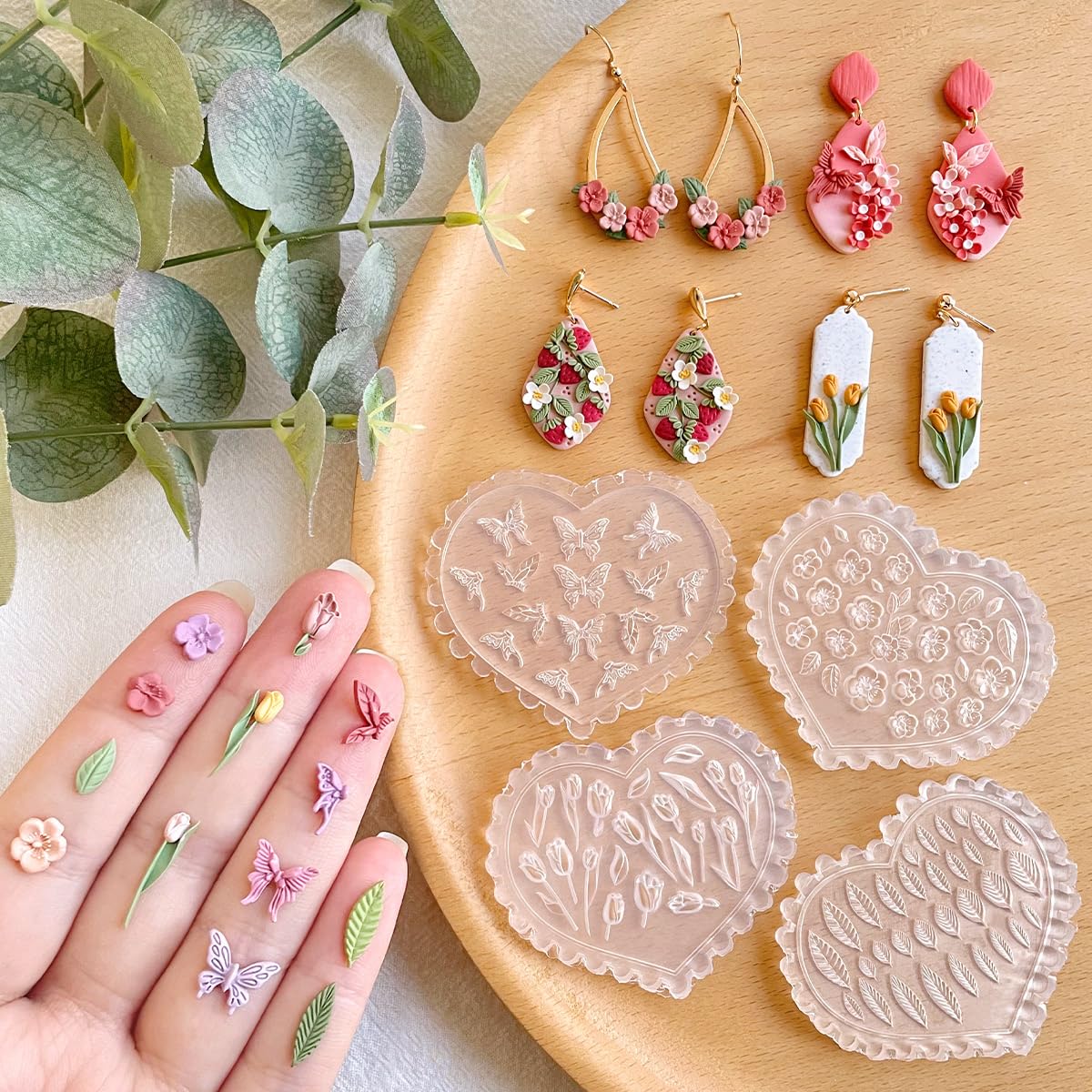 **Keoker 4-Piece Spring Flower Polymer Clay Silicone Molds for Earrings & Jewelry Making - DIY Craft Supplies for Polymer Clay, Resin, and Epoxy - Perfect for Handmade Earrings, Pendants, and Charms**