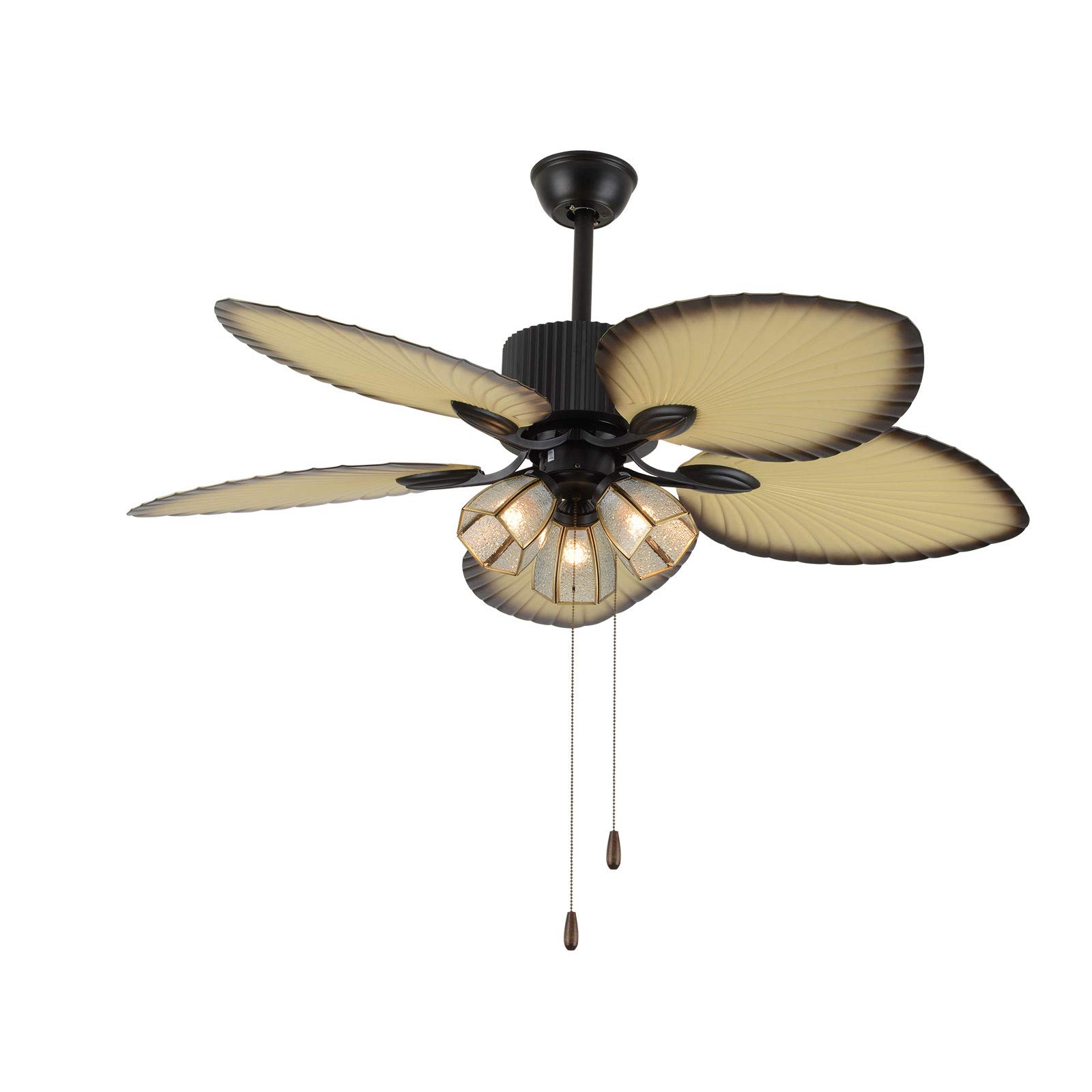 52 Inch Tropical Ceiling Fan with Light - 5 Wood Reversible Blades, Remote Control & Pull Chain - Rustic Chandelier Fan for Living Room, Bedroom, Patio - Energy Efficient Cooling & Stylish Home Decor