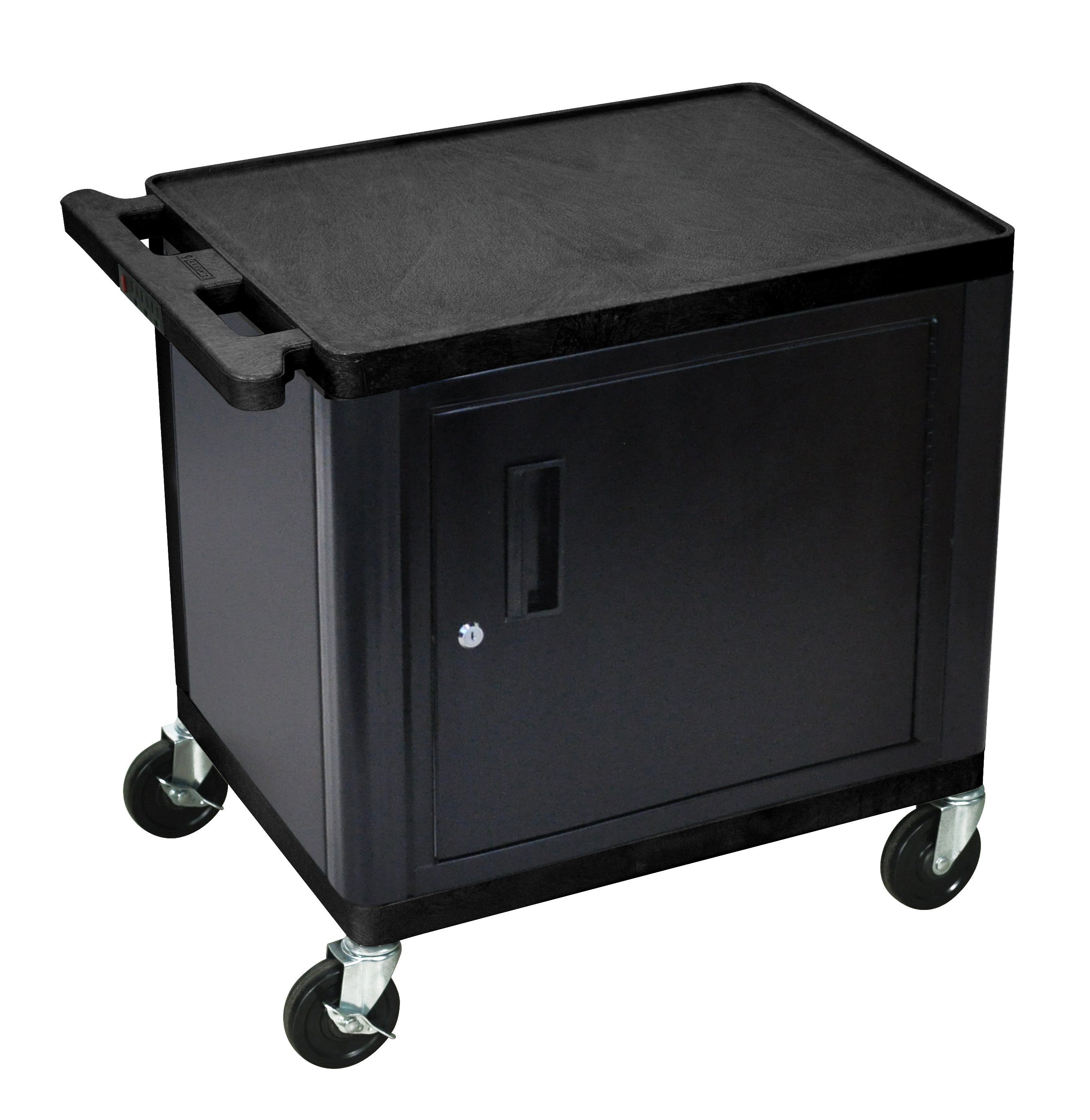 Luxor Black 2 Shelf AV Media Cart with Storage Cabinet - 26 Inch Height for Home Theater, Office, or Classroom Organization