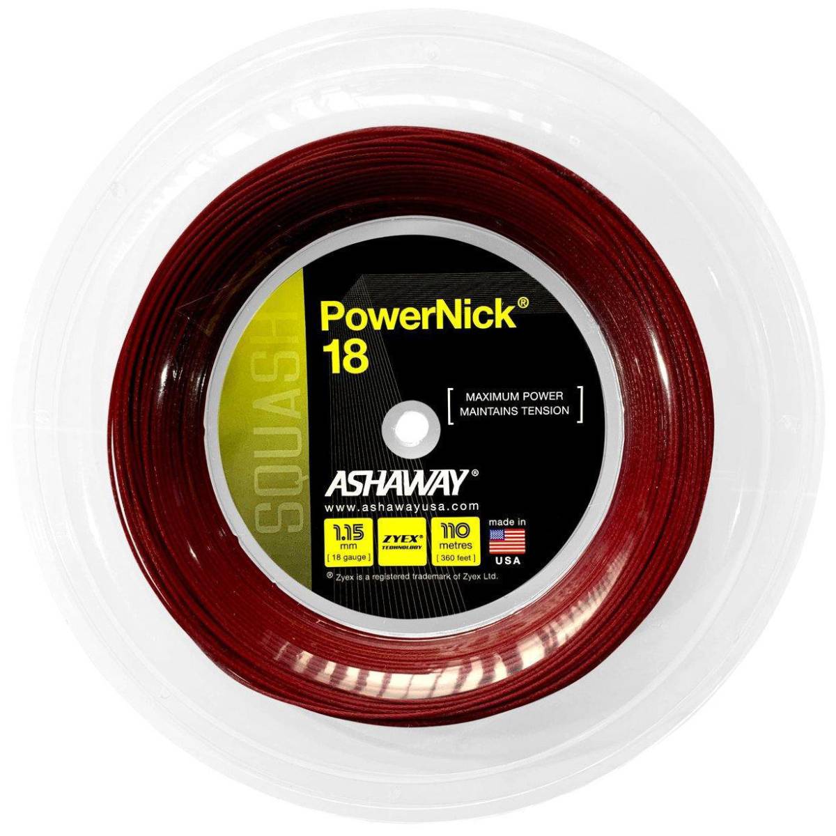 Ashaway PowerNick 18 Squash String Reel (660ft/Red) - High Performance Badminton & Squash Racket String for Durability and Power - Perfect for Tournament Play and Professional Training