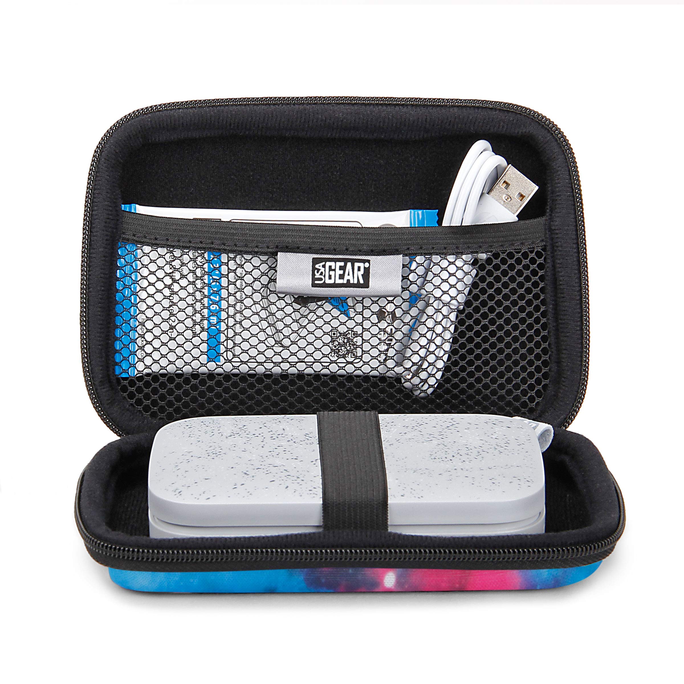 USA GEAR Hard Shell Portable Printer Case - Scratch-Resistant Interior, Wrist Strap - Compatible with HP Sprocket 2x3, Instax Mini Link 2, Kodak Printomatic & More - Perfect for Travel, Parties & Photo Printing On-The-Go - Galaxy Design