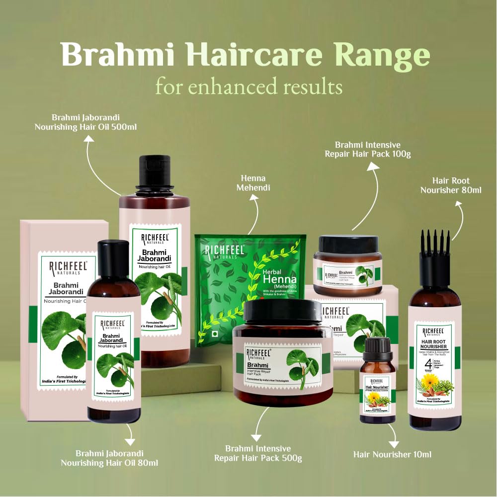 Richfeel Brahmi Jaborandi Hair Oil for Men & Women - Trichologist Developed Formula to Control Hair Fall & Promote Growth | 80ml (Pack of 2) | No Mineral Oils or Silicones | Perfect for Daily Hair Care & Scalp Massage