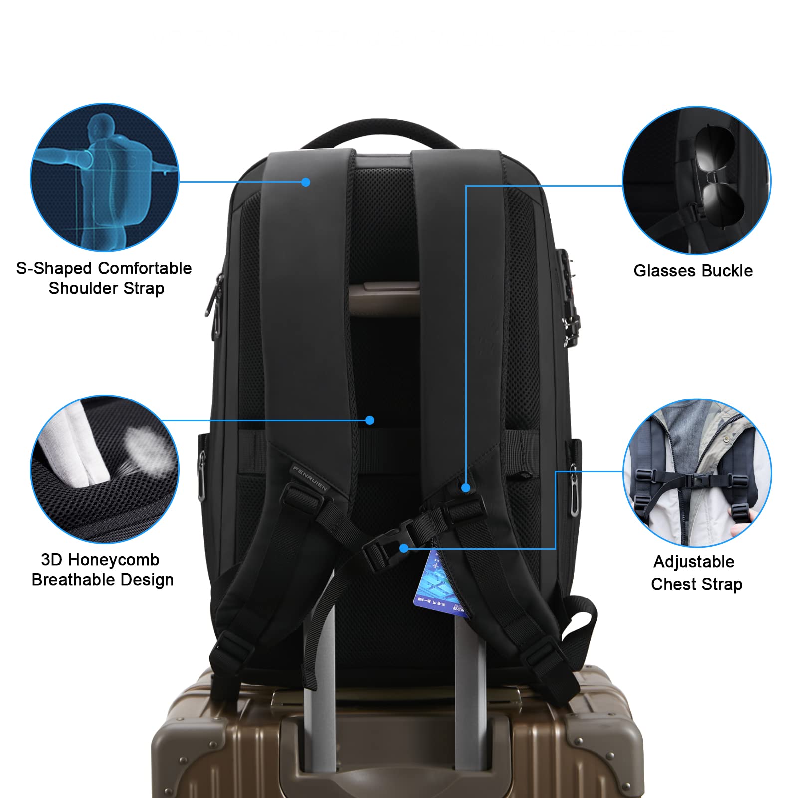 FENRUIEN Expandable Anti-Theft Laptop Backpack for Men - 17.3 Inch Water Resistant Hardshell Computer Bag with USB Charging Port - Perfect for Business Travel, Commuting & College Use