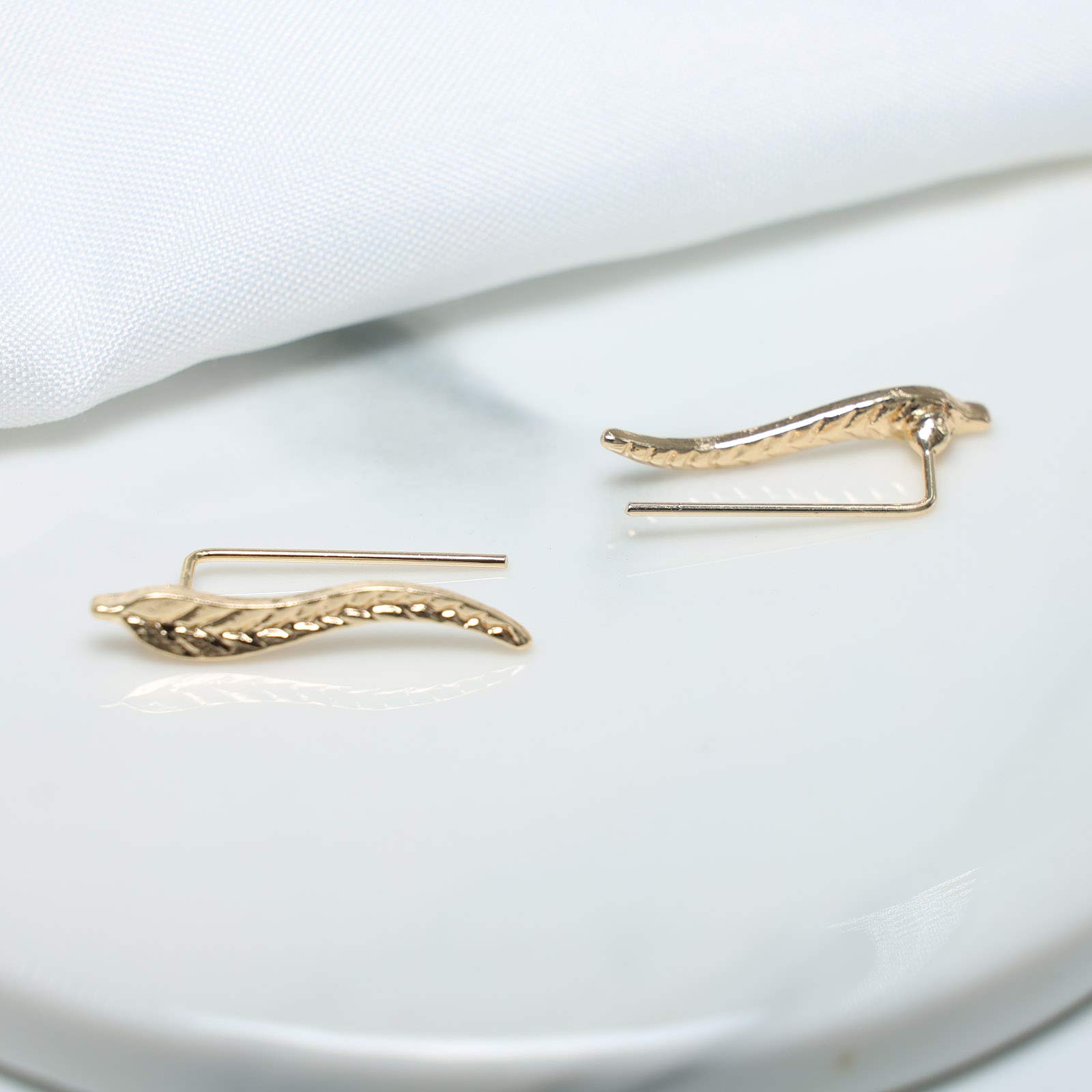 TseenYi Leaf Ear Climber Earrings - Tiny Silver Studs, Charm Crawler Ear Cuffs for Women & Girls | Elegant Everyday Wear & Party Jewelry