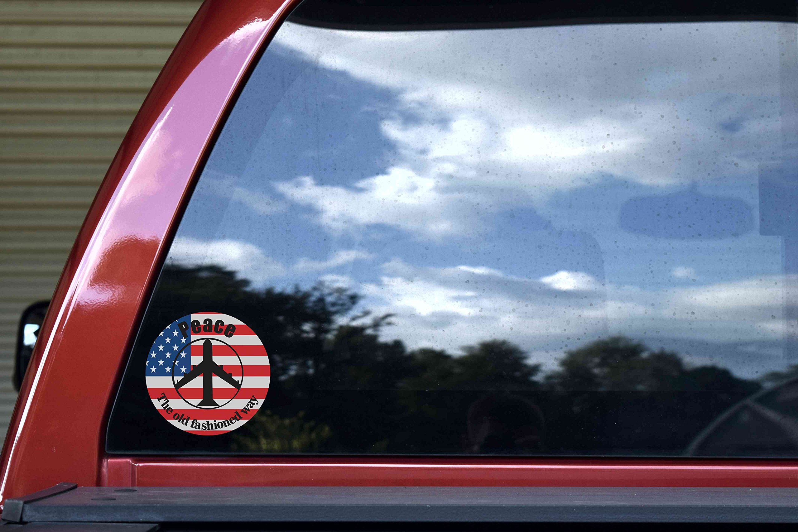 USA Flag Bomber Peace The Old Fashioned Way Vinyl Sticker - Patriotic Decal 4.5