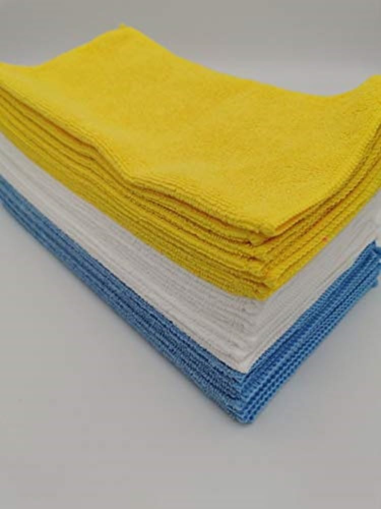 25-Pack Microfiber Cleaning Cloths - Super Absorbent, Ultra Soft, Non-Scratch for Cars, Windows, Kitchen & Bathroom - Blue, Yellow, White Multi-Purpose Cleaning Towels