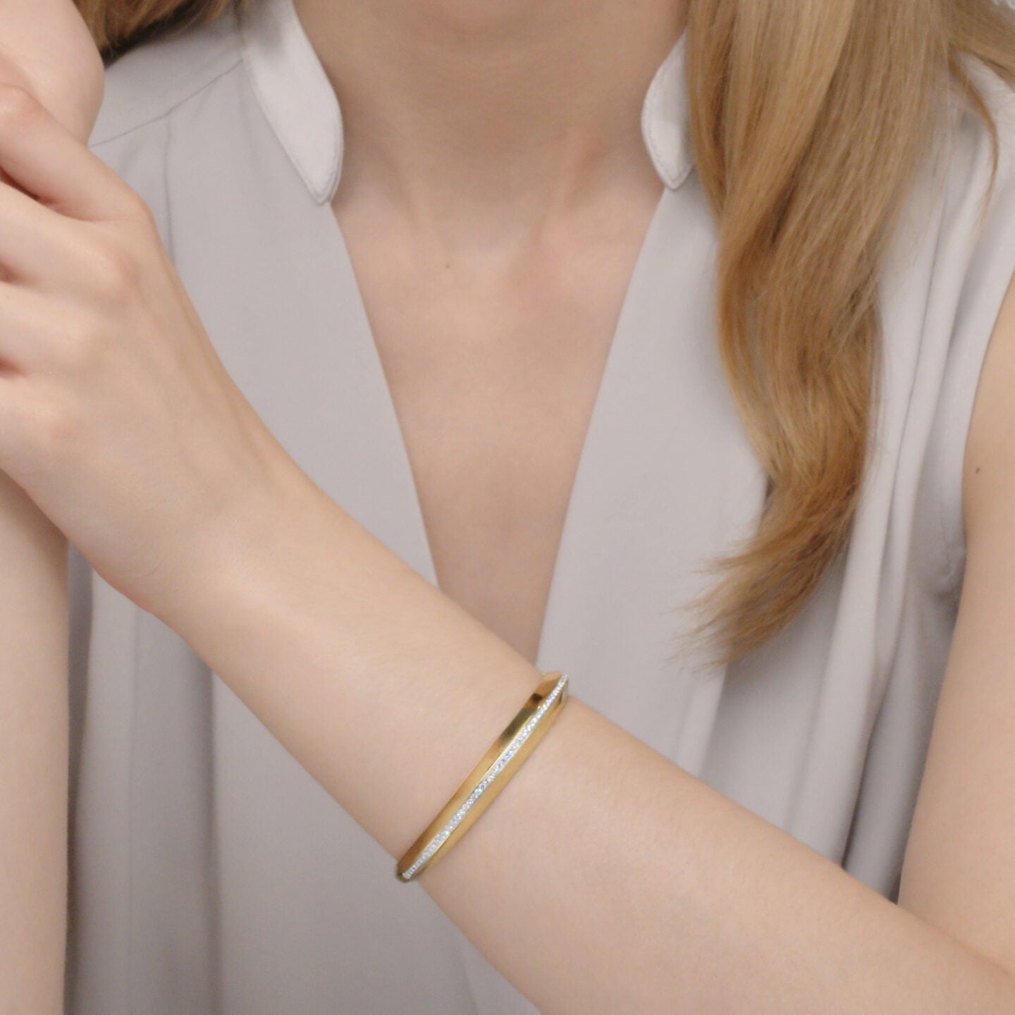 Kwiat Diamond Orbit Bangle - 14K Gold Plated Sterling Silver Tennis Bracelet for Women, Elegant Stackable Jewelry Gift for Anniversary, Wedding & Special Occasions - Perfect for Evening Events, Date Nights & Formal Parties