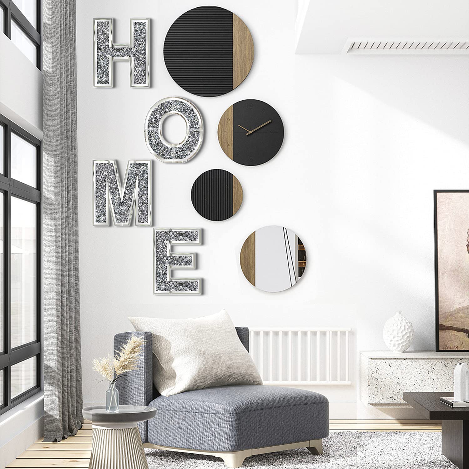 4-Piece Glam Crystal Diamond Letter Set - Silver Mirror Glass Home Decor for Wall, Fireplace, Bookshelf & Table - Perfect for Wedding, Birthday Party & Room Decoration