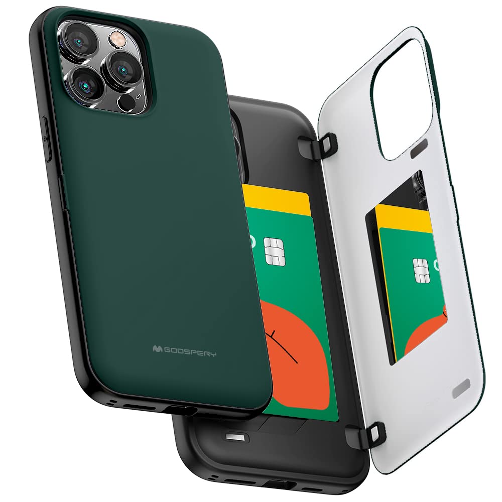GOOSPERY Magnetic Door Bumper iPhone 15 Pro Max Case with Card Holder - Auto-Closing Wallet Case, Dual Layer Protective Cover (Green) | Perfect for Hands-Free Access & Secure Storage at Work, Gym, or Travel