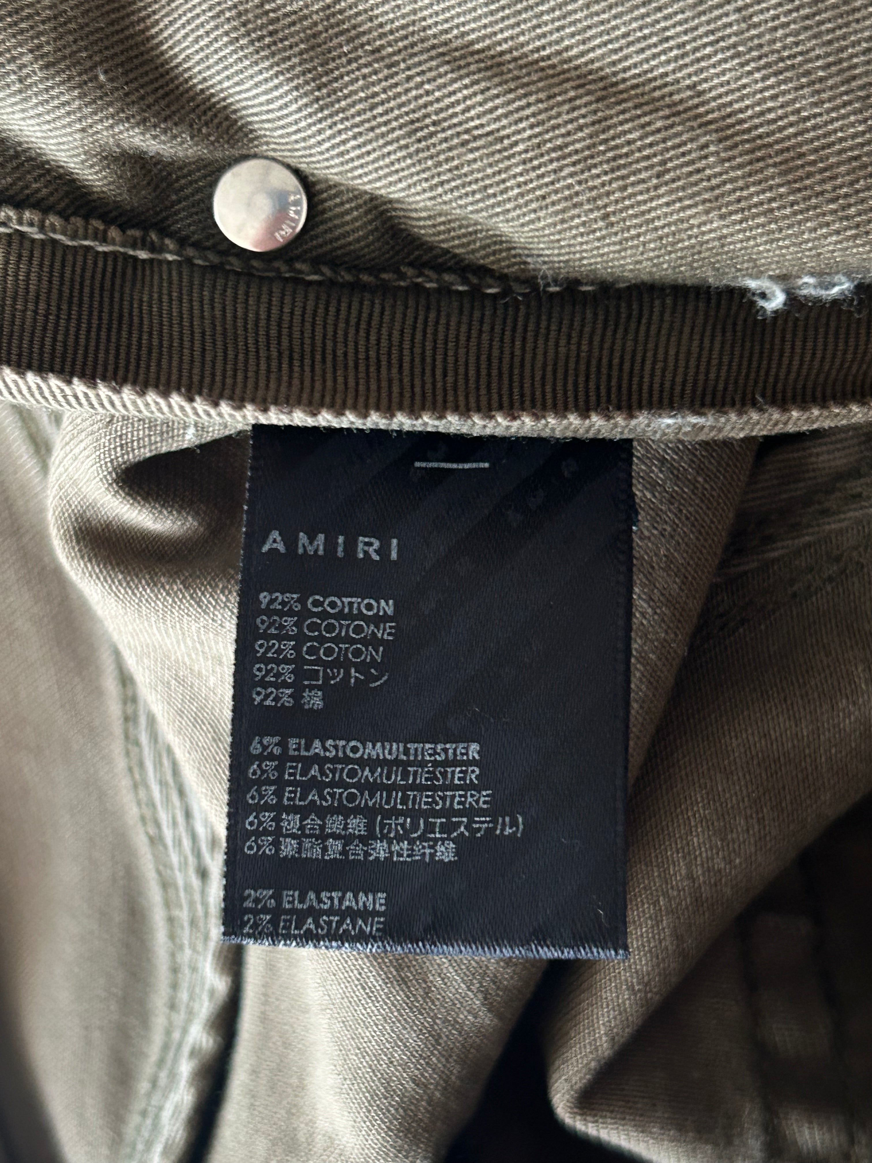Amiri Military Green & Orange Patch MX1 Jeans for Men - Premium Distressed Denim Pants | Streetwear Fashion, Casual Wear & Night Out Outfits