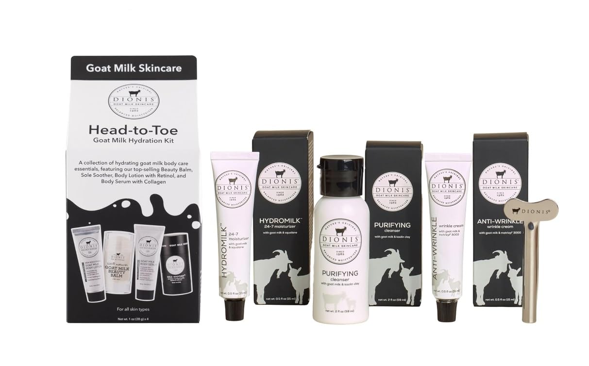 Dionis Goat Milk Skincare Core Collection Starter Set & Hydration Kit - Moisturizing Face & Body Lotion for Dry Skin - Perfect for Daily Skincare Routine & Travel Essentials