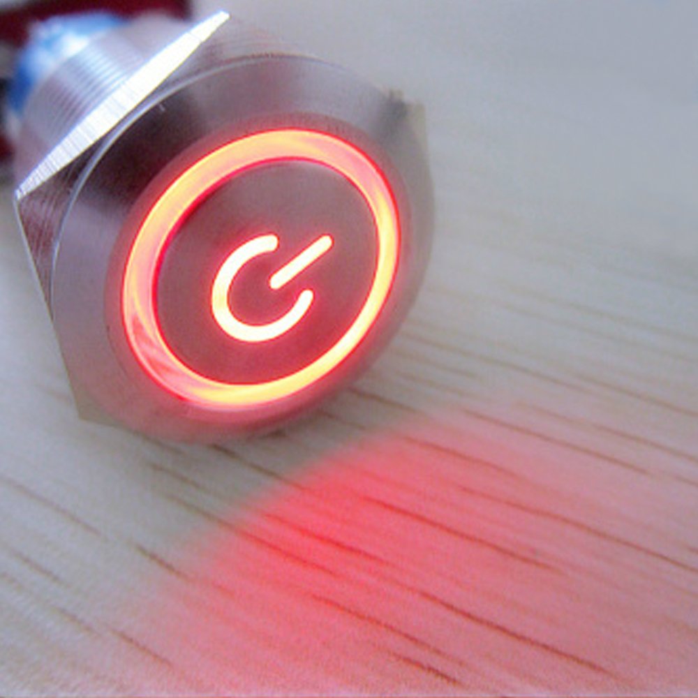 19mm 12V 5A Red LED Angel Eye Power Symbol Metal Push Button Toggle Switch with Socket Plug - Perfect for Car, Truck, Motorcycle & Marine Dashboard Controls