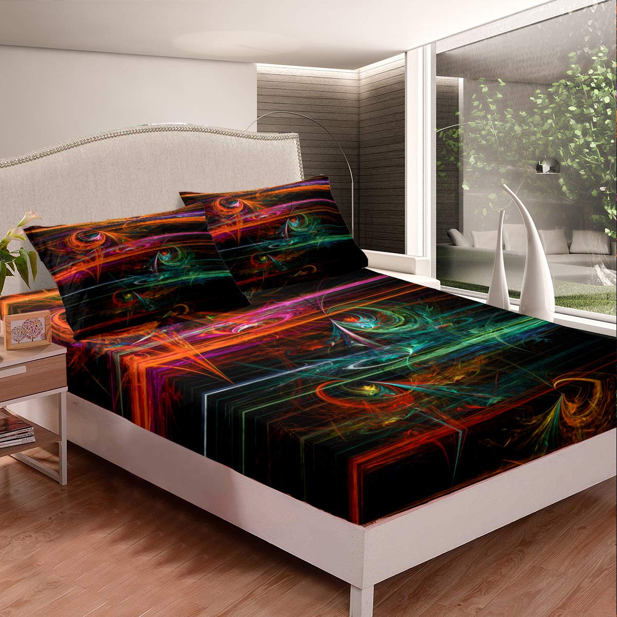 Premium Peacock Print Microfiber Bed Sheet Set - Ultra Soft Deep Pocket Fitted Sheet with 2 Pillowcases (Queen Size, 3-Piece) - Breathable & Wrinkle-Resistant Bedding for Comfortable Sleep & Stylish Bedroom Decor