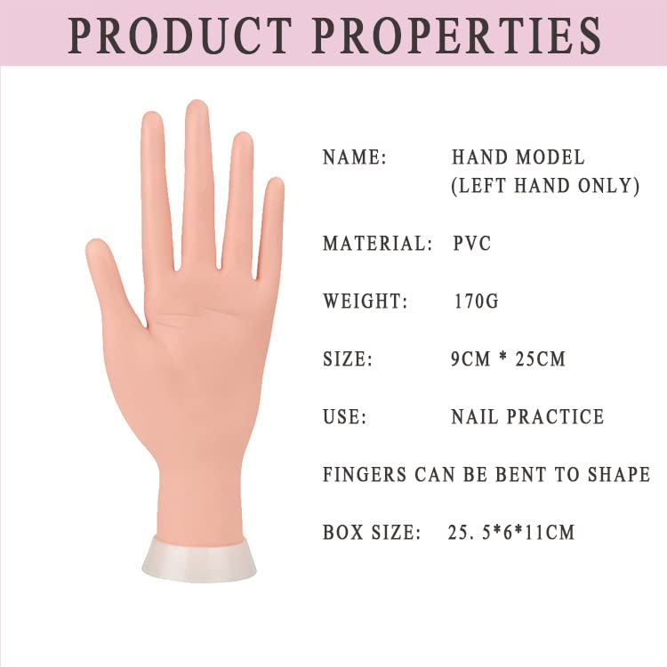 Flexible Bendable PVC Nail Practice Mannequin Hands - 2pcs Left Hand Female Mannequins for Acrylic Nail Training, Nail Art Practice & Salon Display | Perfect for Nail Technicians, Students & Home Use